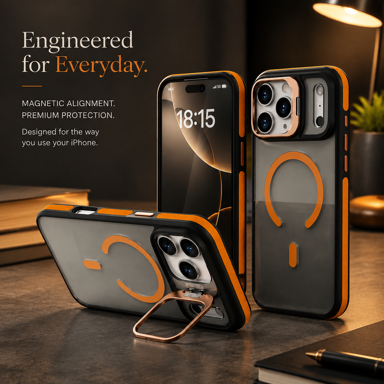 Premium iPhone Case Matte Transparent MagSafe Compatible Magnetic Protective Cover Built in Kickstand Shockproof Camera Lens Guard