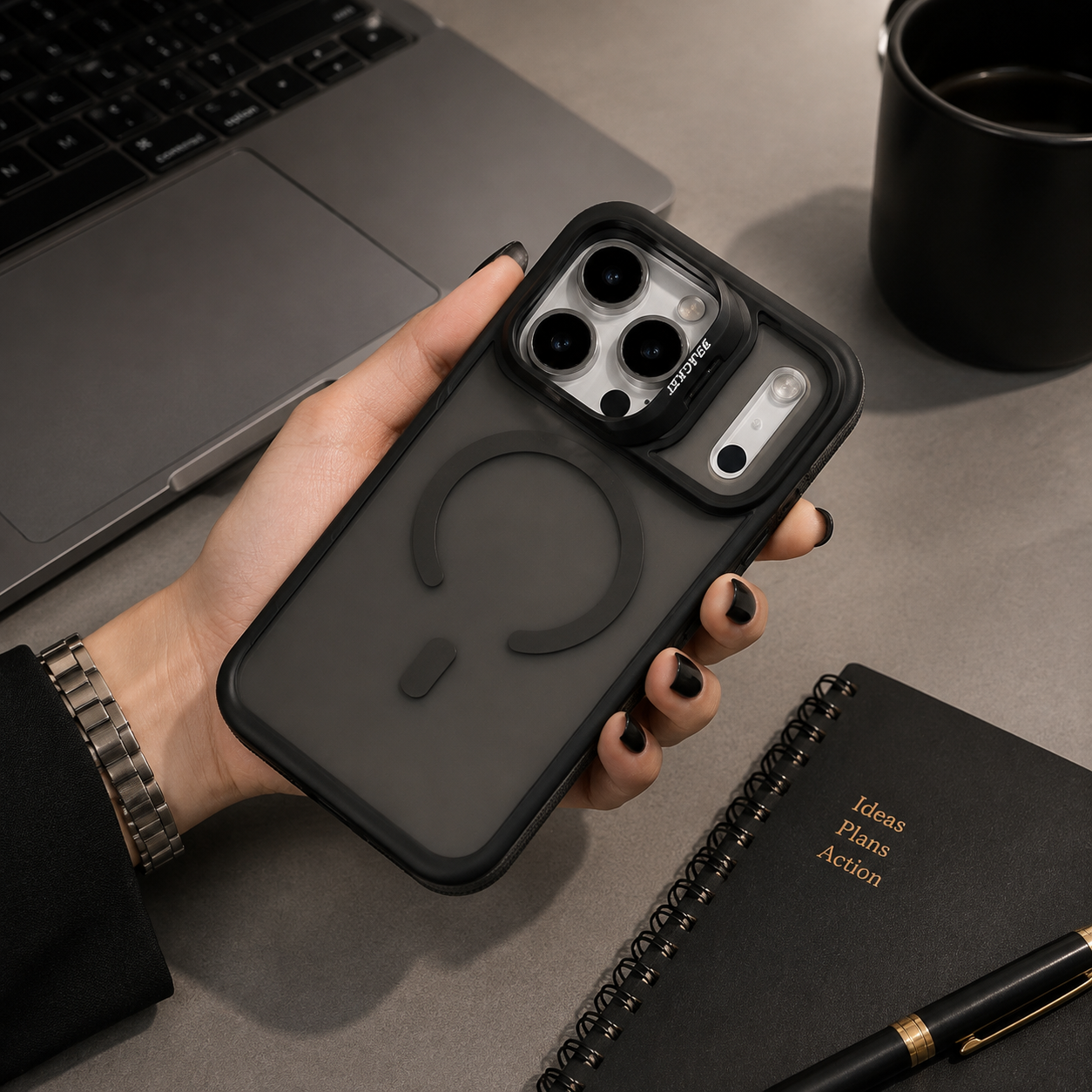 Premium iPhone Case Matte Transparent MagSafe Compatible Magnetic Protective Cover Built in Kickstand Shockproof Camera Lens Guard