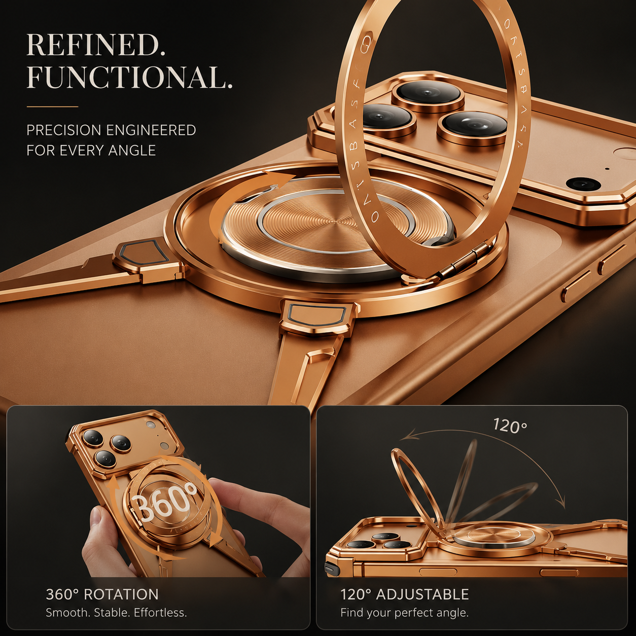 Premium iPhone Case Metal Frame Shockproof Bumper Cover with 360° Rotating Ring Stand Magnetic Grip Protective Design Full Coverage Slim Minimal Style