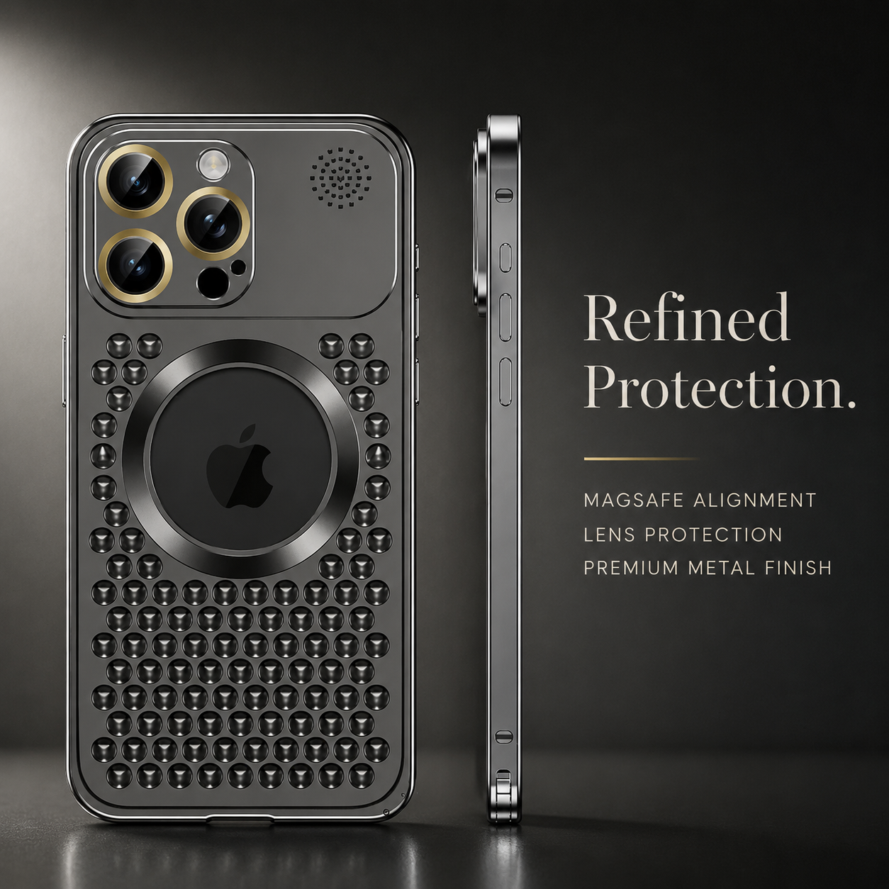 Premium iPhone Case Metal Heat Dissipation Cover MagSafe Compatible Magnetic Aluminum Back Shockproof Protective Case Camera Lens Screen Protection Ultra Thin Design