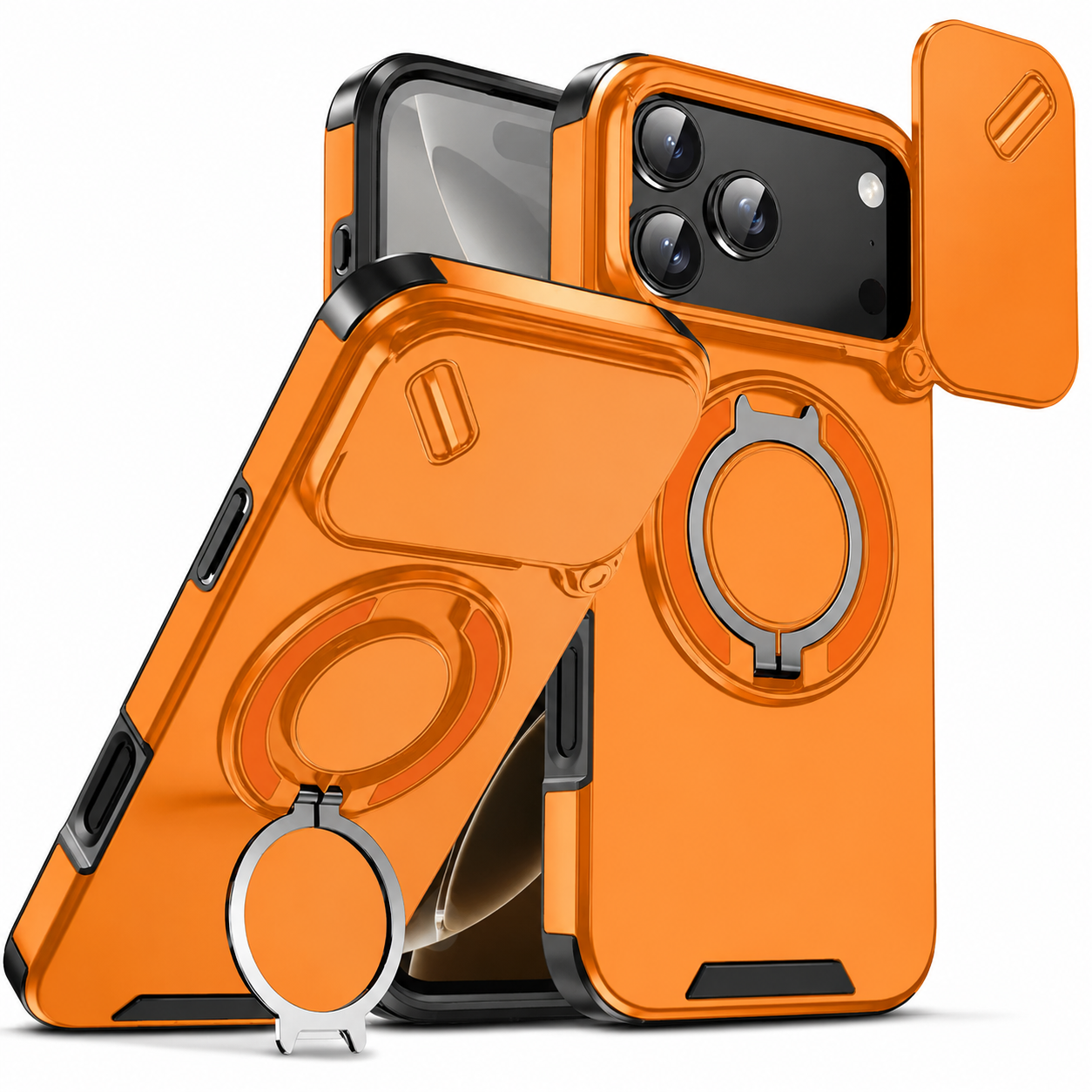 Premium iPhone Case Military Armor Protective Cover Magnetic Ring Stand Dual Layer Shockproof Camera Lens Protection Full Coverage