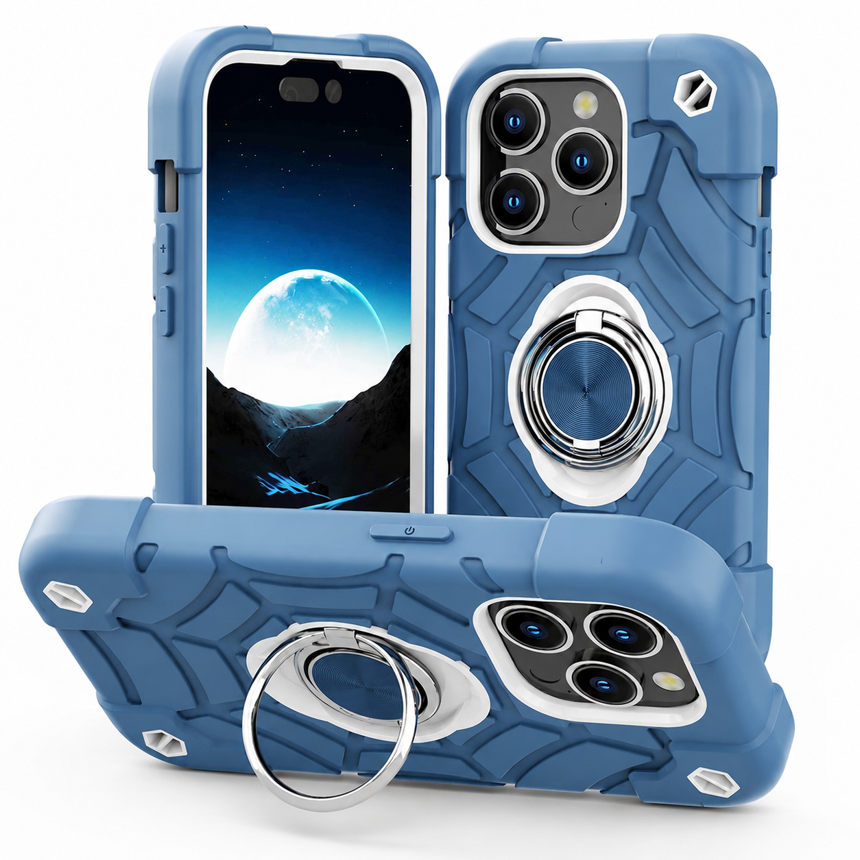 Premium iPhone Case Military Armor Shockproof Rugged Cover Kickstand Ring Holder Dual Layer Protective Case PC TPU Full Coverage Design