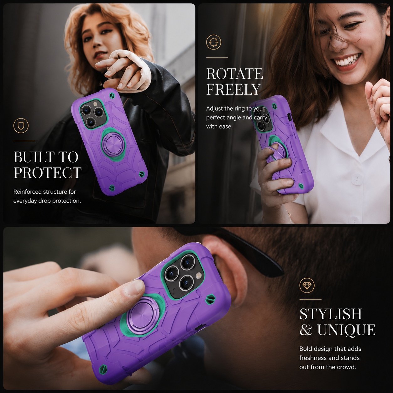 Premium iPhone Case Military Armor Shockproof Rugged Cover Kickstand Ring Holder Dual Layer Protective Case PC TPU Full Coverage Design