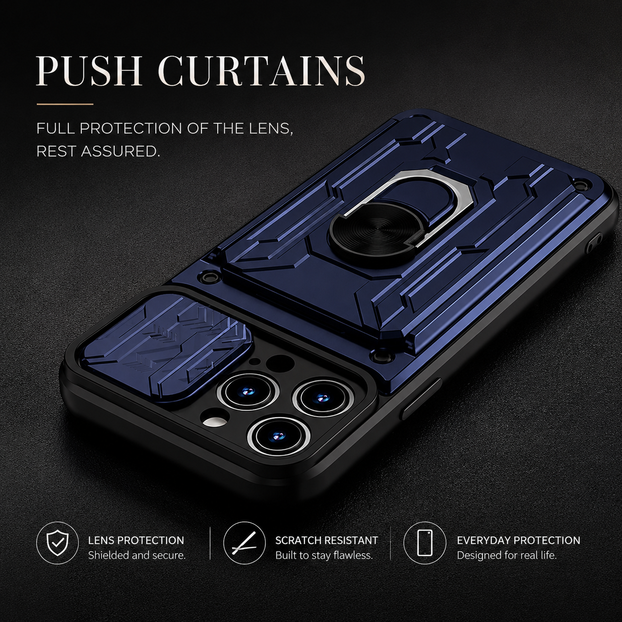 Premium iPhone Case Military Grade Magnetic Armor Cover Slide Camera Protector Card Slot 360° Ring Stand Shockproof MagSafe Protective Case