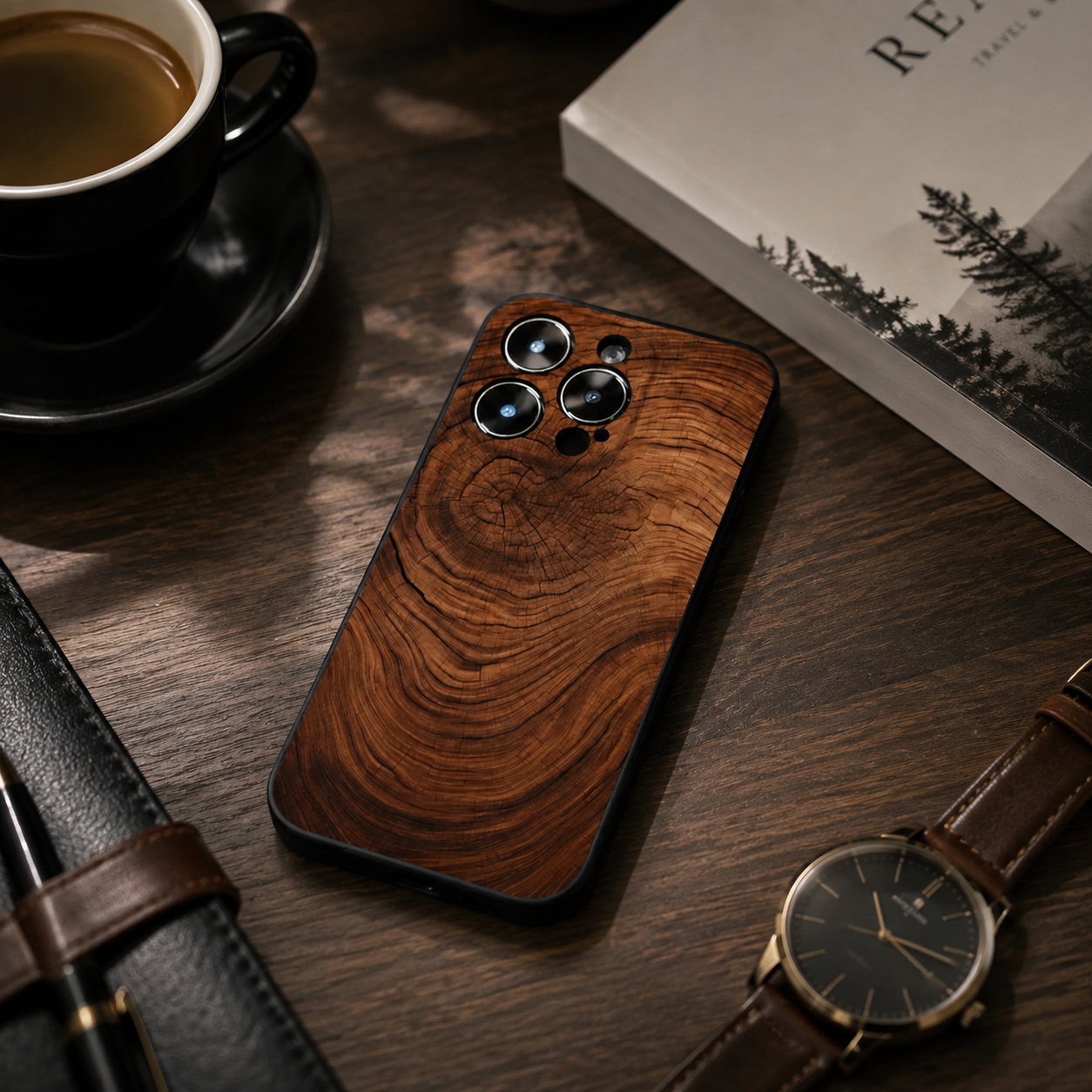 Premium iPhone Case Natural Wood Protective Cover Slim Lightweight Silicone Frame Camera Lens Protection Anti Scratch Full Coverage Wireless Charging