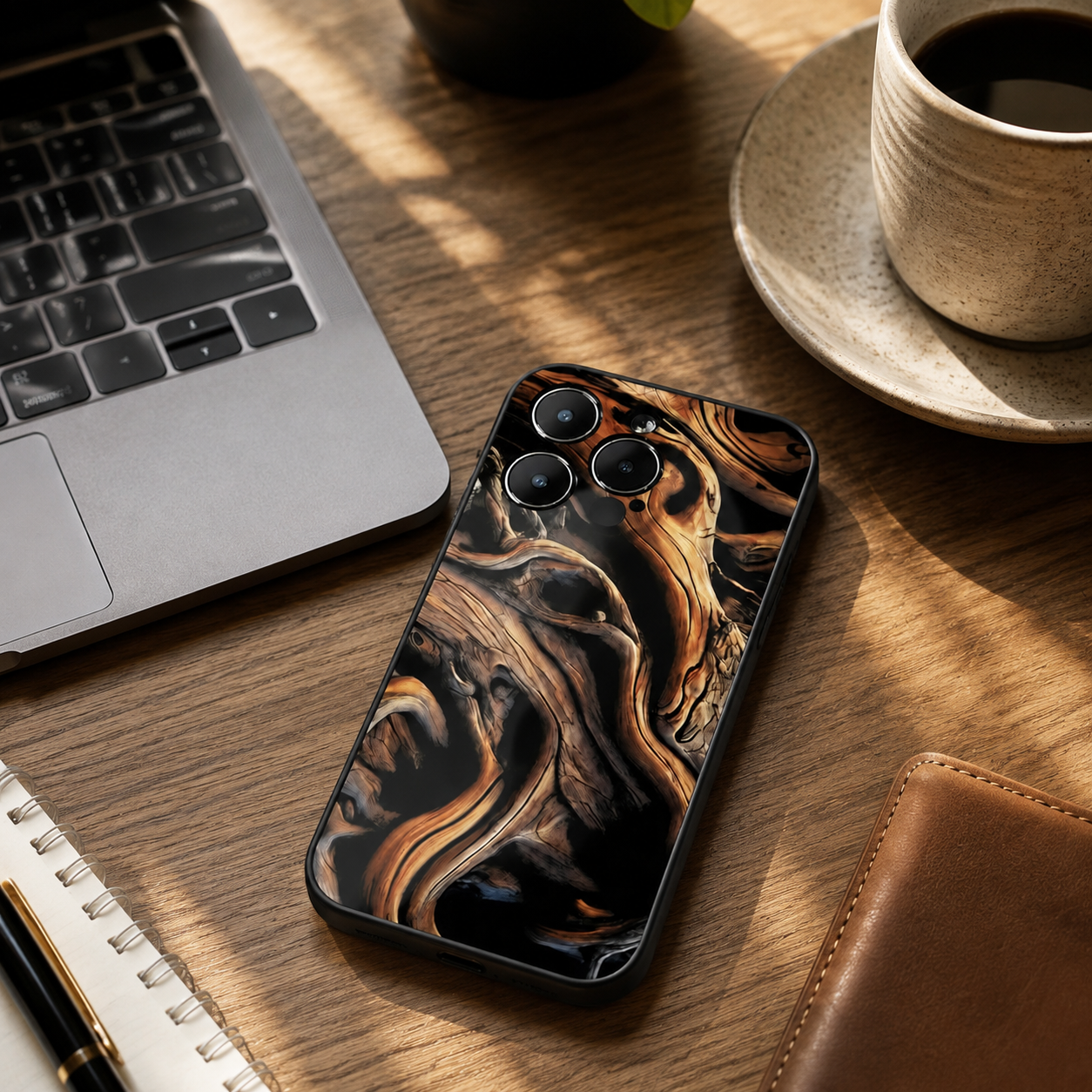 Premium iPhone Case Natural Wood Protective Cover Slim Lightweight Silicone Frame Camera Lens Protection Anti Scratch Full Coverage Wireless Charging