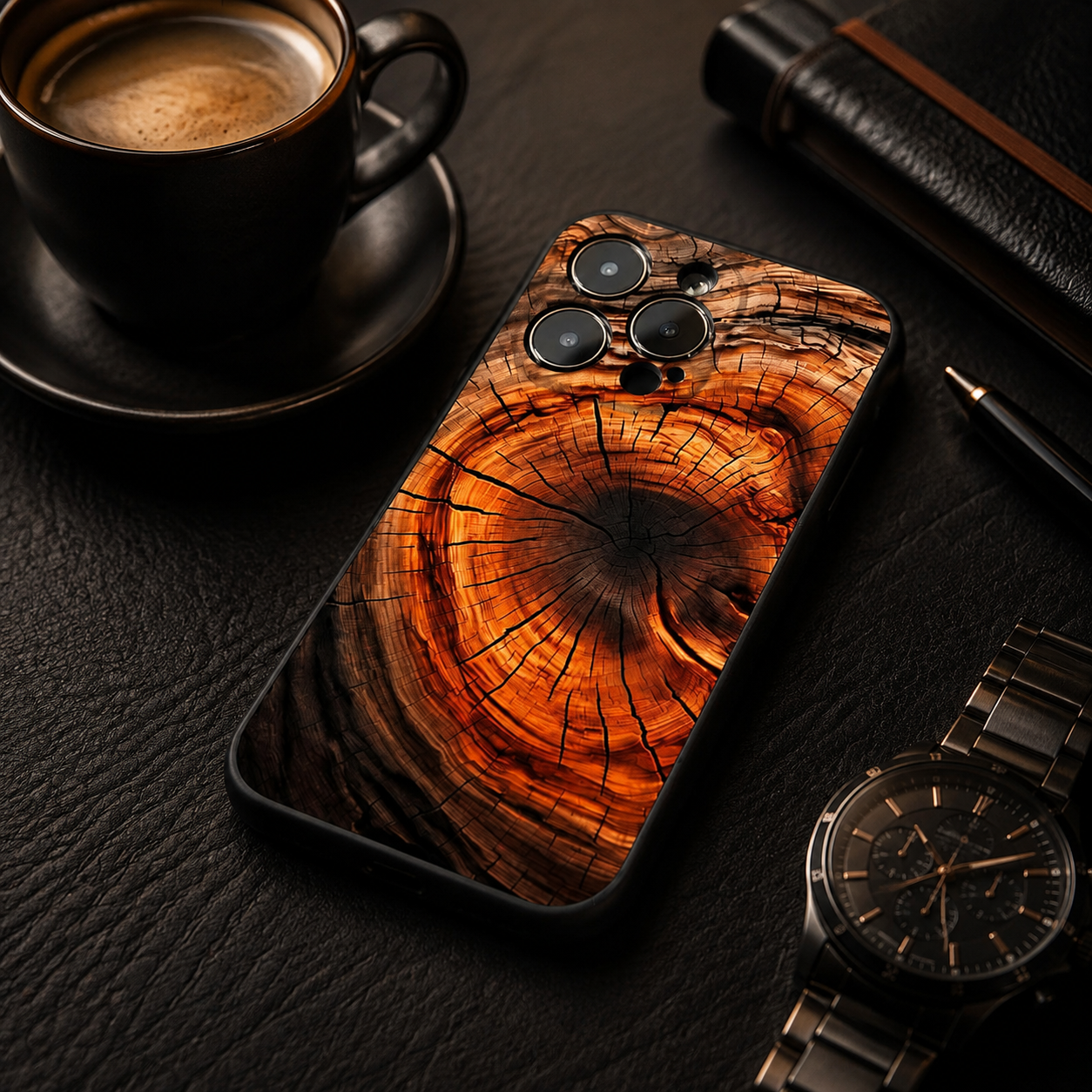 Premium iPhone Case Natural Wood Protective Cover Slim Lightweight Silicone Frame Camera Lens Protection Anti Scratch Full Coverage Wireless Charging