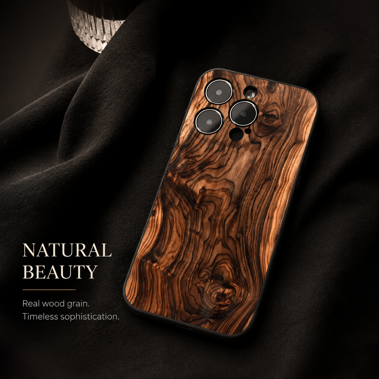 Premium iPhone Case Natural Wood Protective Cover Slim Lightweight Silicone Frame Camera Lens Protection Anti Scratch Full Coverage Wireless Charging