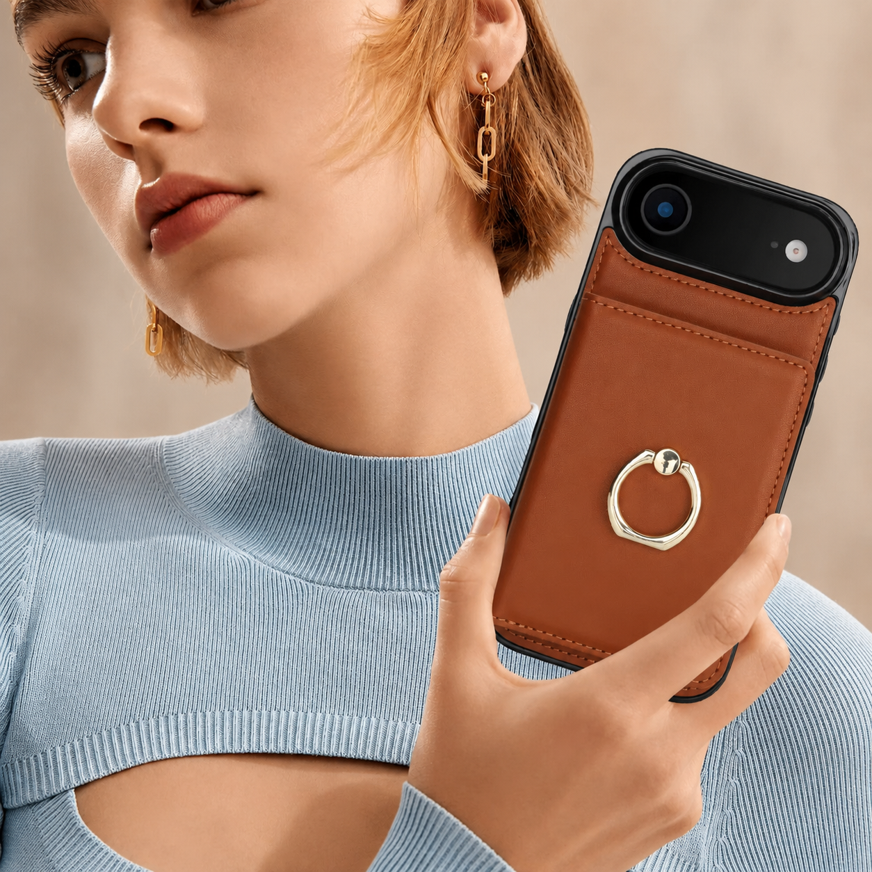Premium iPhone Case PU Leather Wallet Cover Card Holder 360° Rotating Ring Kickstand Magnetic Clasp Shockproof Protective Case Full Coverage