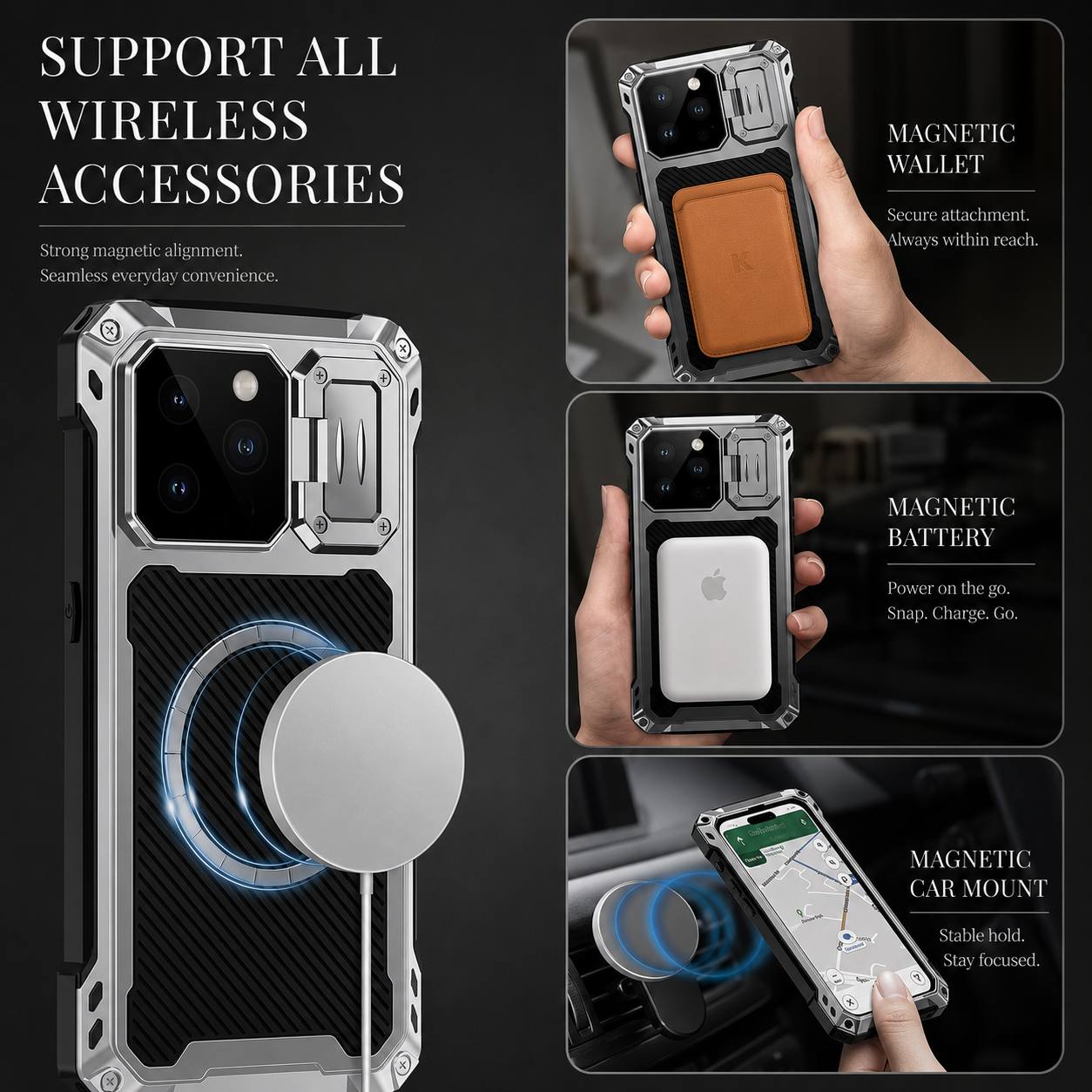 Premium iPhone Case Protective Cover Built In Screen Protector Sliding Camera Guard Shockproof Military Grade Kickstand Non Slip Full Coverage