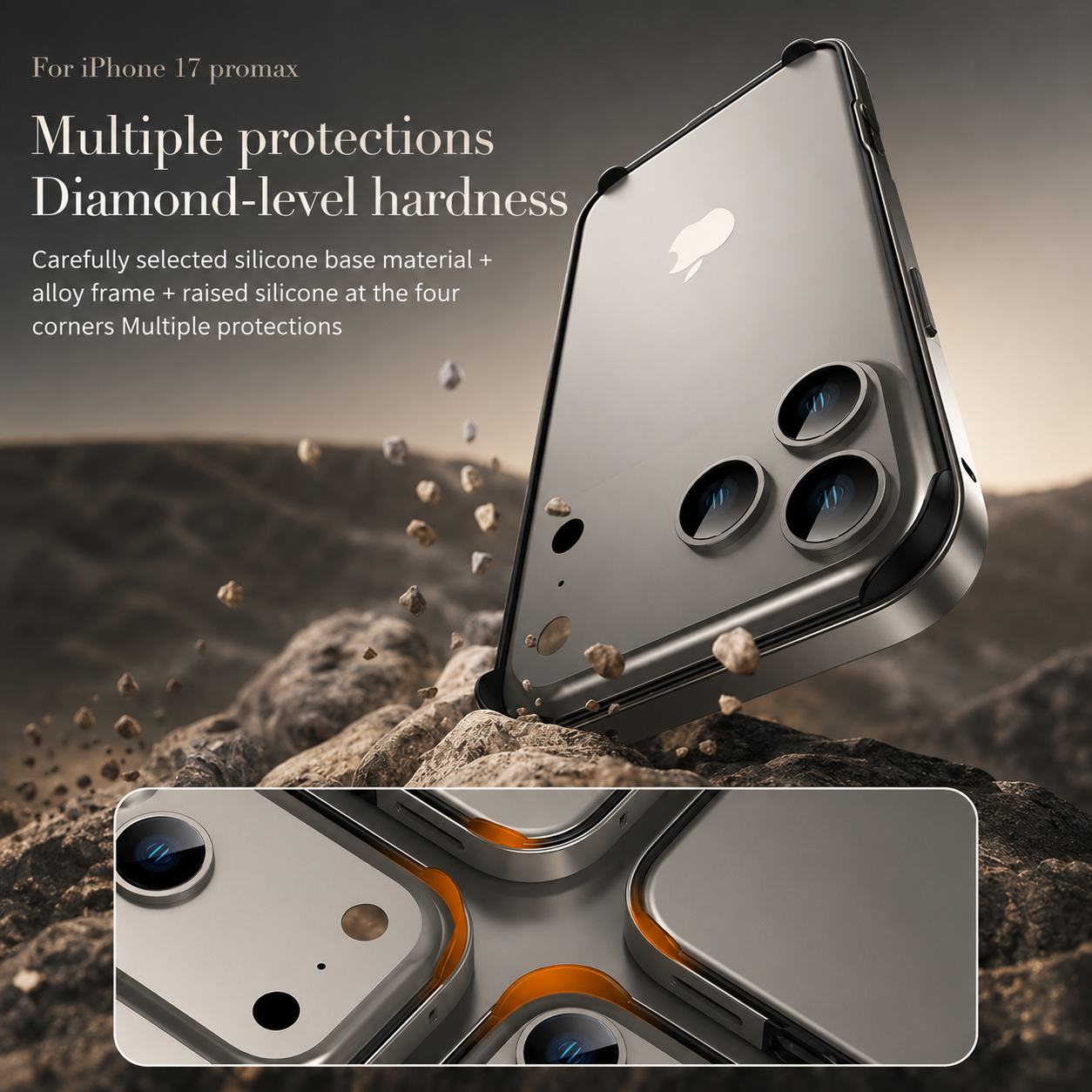 Premium iPhone Case Protective Cover Camera Lens Protection Shockproof Aluminum Metal Frame Bumper Silicone Anti Scratch Lightweight Edge Protection