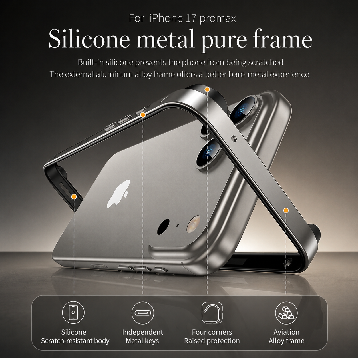 Premium iPhone Case Protective Cover Camera Lens Protection Shockproof Aluminum Metal Frame Bumper Silicone Anti Scratch Lightweight Edge Protection