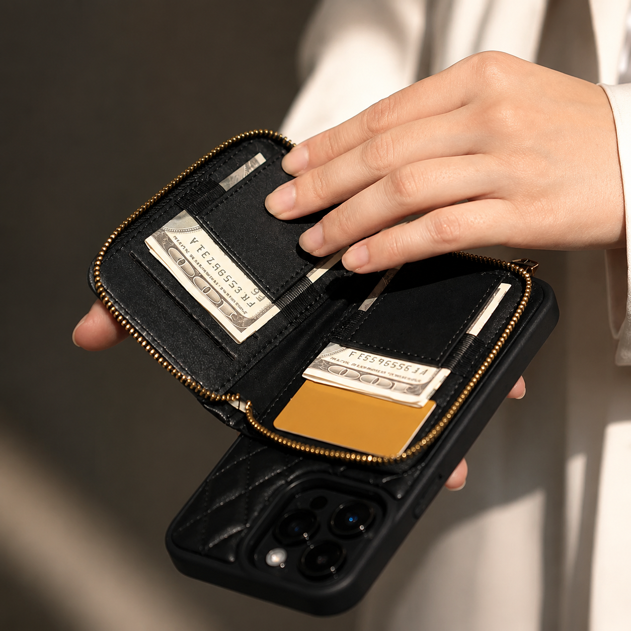 Premium iPhone Case Protective Cover Camera Lens Protection Shockproof Diamond Stitch Leather Crossbody Card Holder Chain Strap Anti Scratch Full Coverage