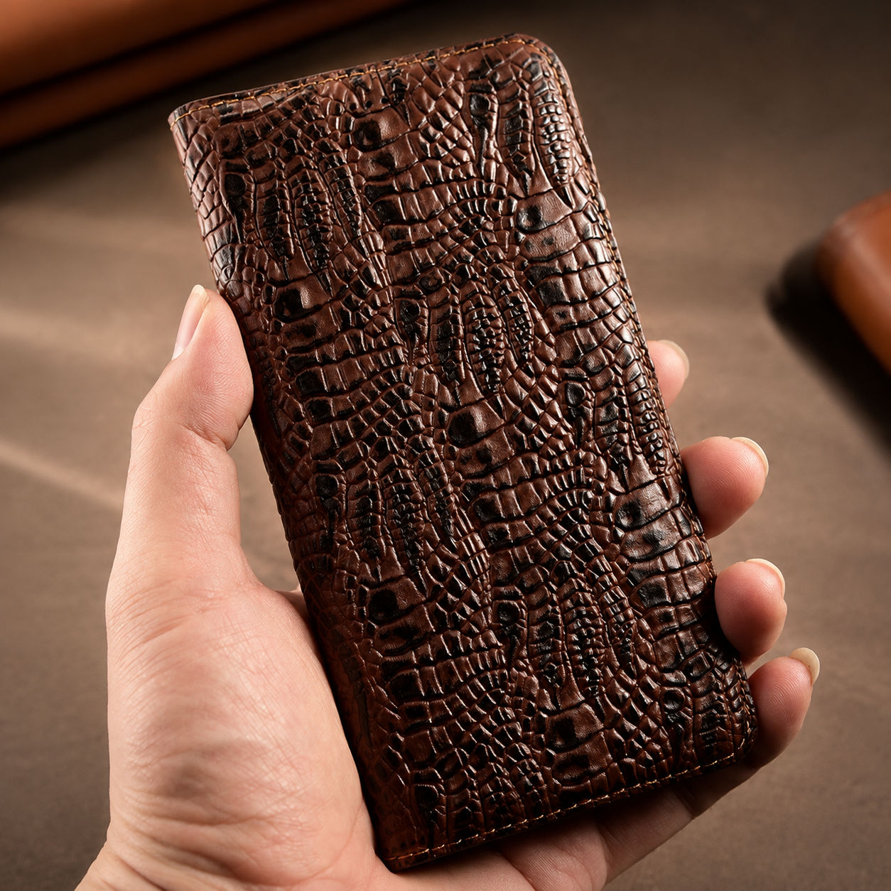 Premium iPhone Case Protective Cover Camera Lens Protection Shockproof Genuine Leather Flip Cover Card Pocket Crocodile Texture Non Slip Full Coverage