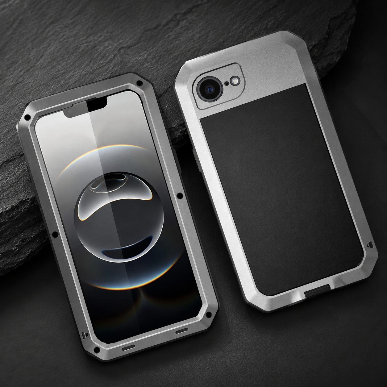 Premium iPhone Case Protective Cover Camera Lens Protection Shockproof Heavy Duty Metal Frame Built In Glass Screen Protector TPU PC Armor Full Coverage