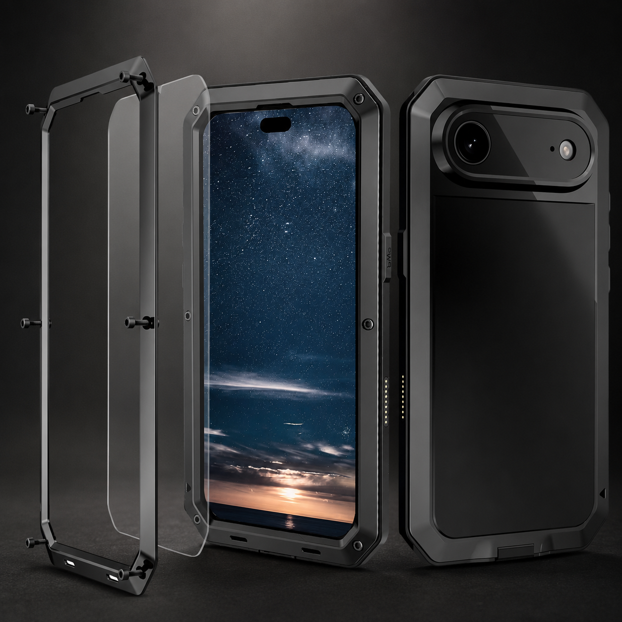 Premium iPhone Case Protective Cover Camera Lens Protection Shockproof Heavy Duty Metal Frame Built In Glass Screen Protector TPU PC Armor Full Coverage