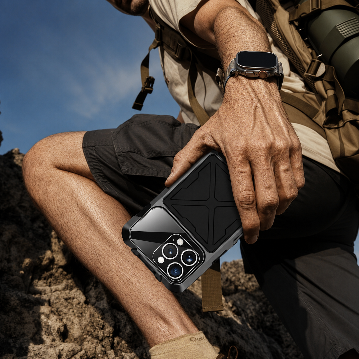 Premium iPhone Case Protective Cover Camera Lens Protection Shockproof Metal Bumper Anti Fall Silicone Bracket Rugged Armor Anti Scratch Edge Protection