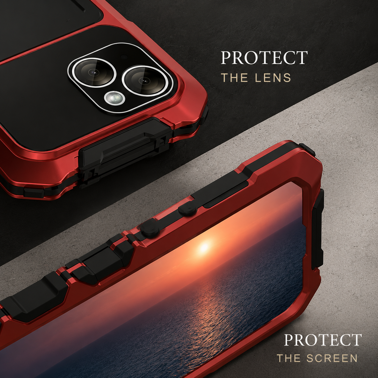 Premium iPhone Case Protective Cover Camera Lens Protection Shockproof Metal Bumper Anti Fall Silicone Bracket Rugged Armor Anti Scratch Edge Protection