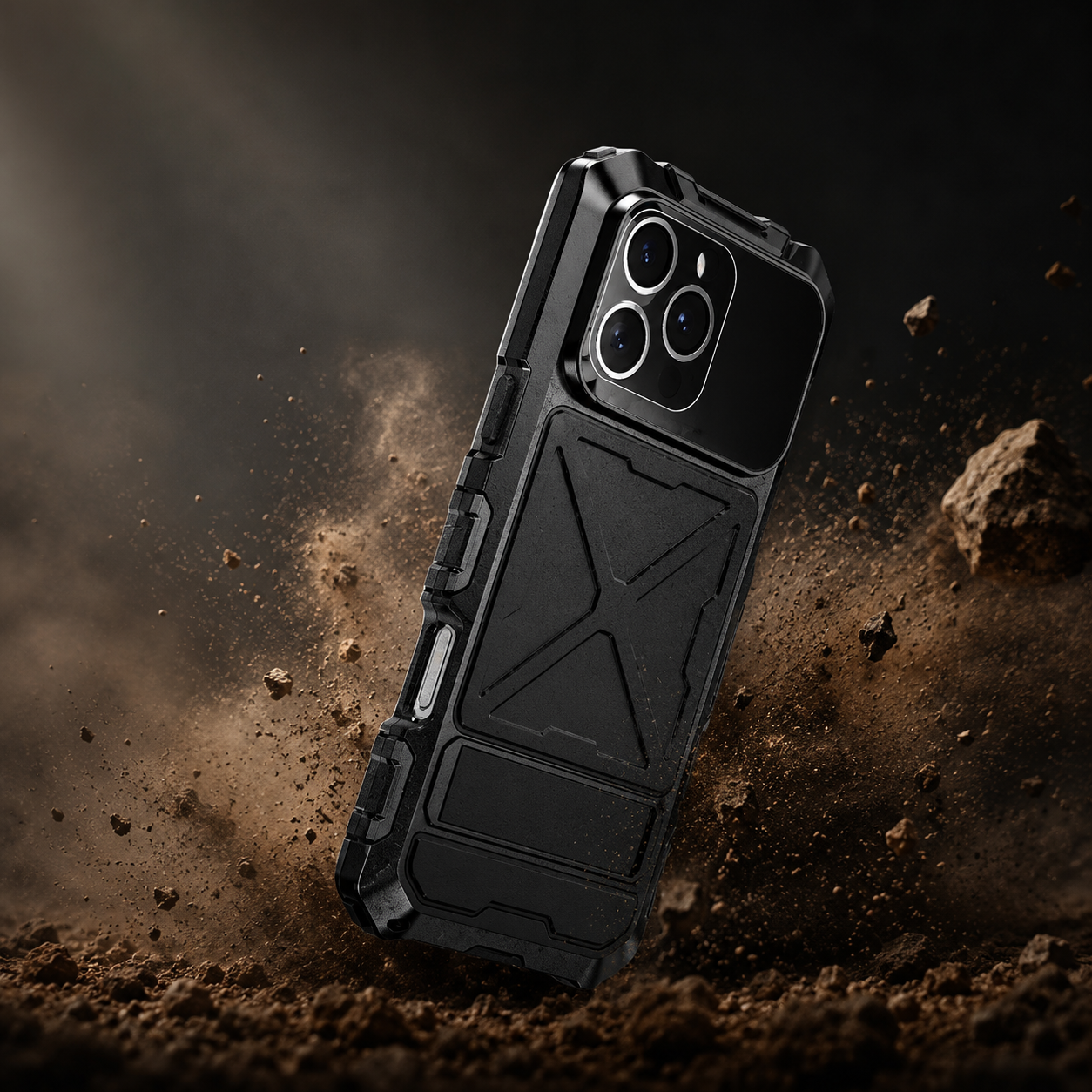 Premium iPhone Case Protective Cover Camera Lens Protection Shockproof Metal Bumper Anti Fall Silicone Bracket Rugged Armor Anti Scratch Edge Protection