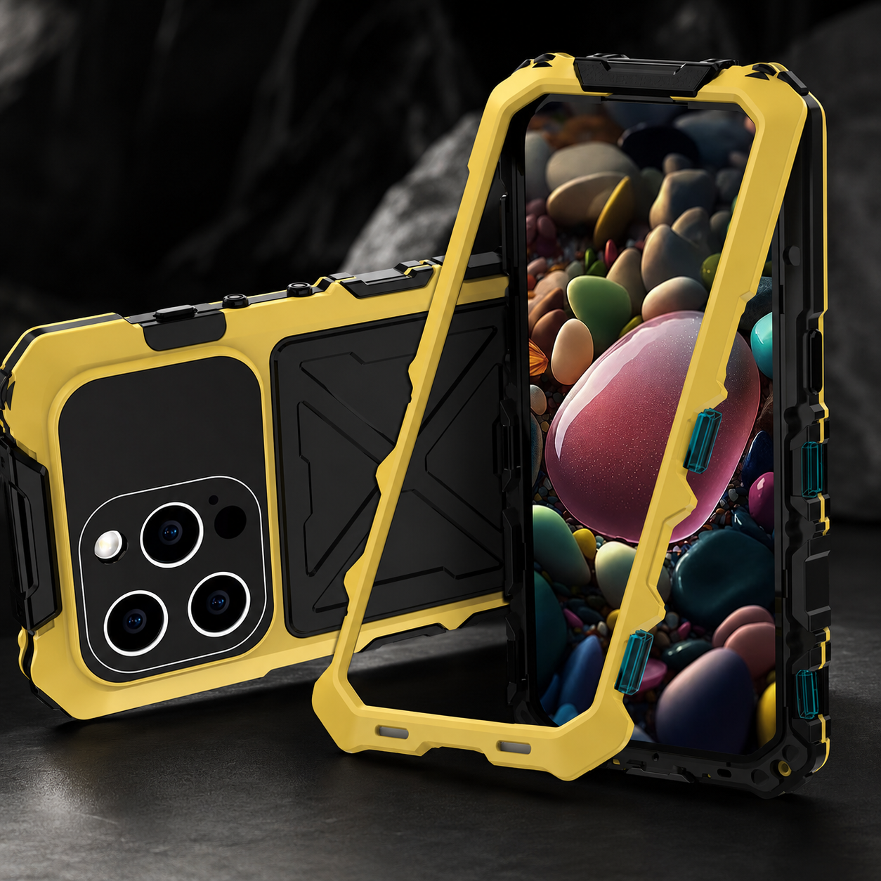 Premium iPhone Case Protective Cover Camera Lens Protection Shockproof Metal Bumper Anti Fall Silicone Bracket Rugged Armor Anti Scratch Edge Protection