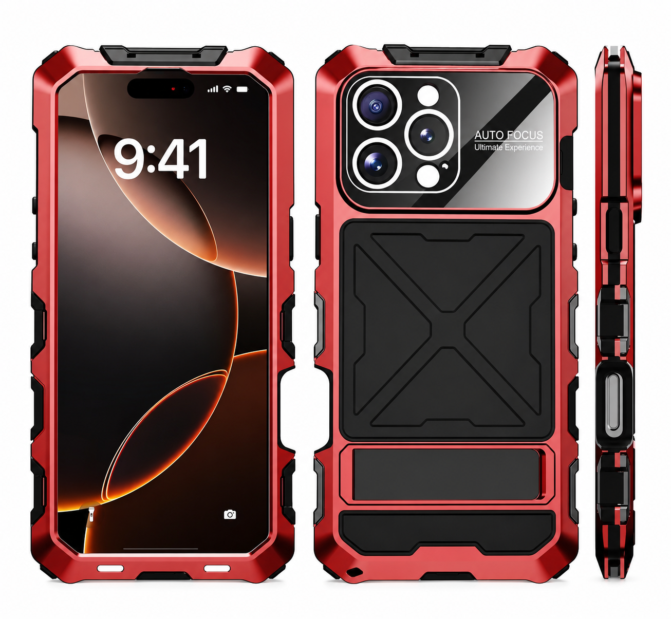 Premium iPhone Case Protective Cover Camera Lens Protection Shockproof Metal Bumper Anti Fall Silicone Bracket Rugged Armor Anti Scratch Edge Protection