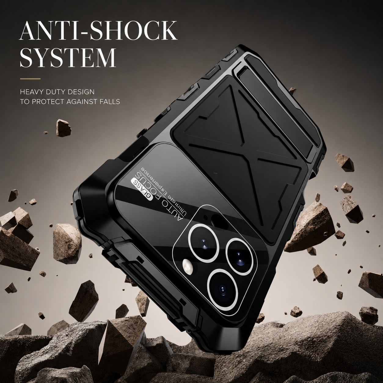 Premium iPhone Case Protective Cover Camera Lens Protection Shockproof Metal Bumper Anti Fall Silicone Bracket Rugged Armor Anti Scratch Edge Protection