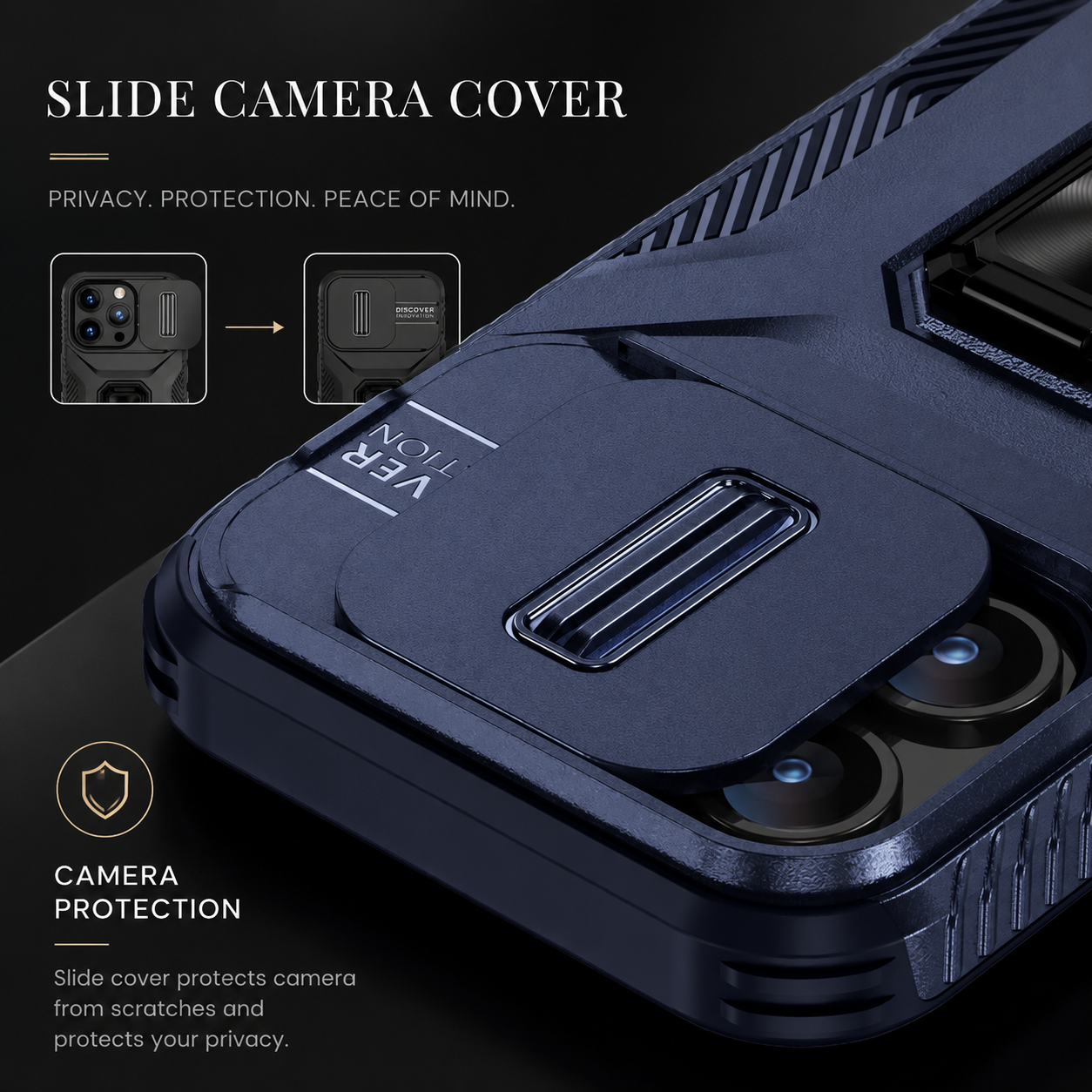 Premium iPhone Case Protective Cover Camera Lens Protection Shockproof Military Grade Kickstand Slide Camera Cover Anti Scratch Anti Slip Full Coverage