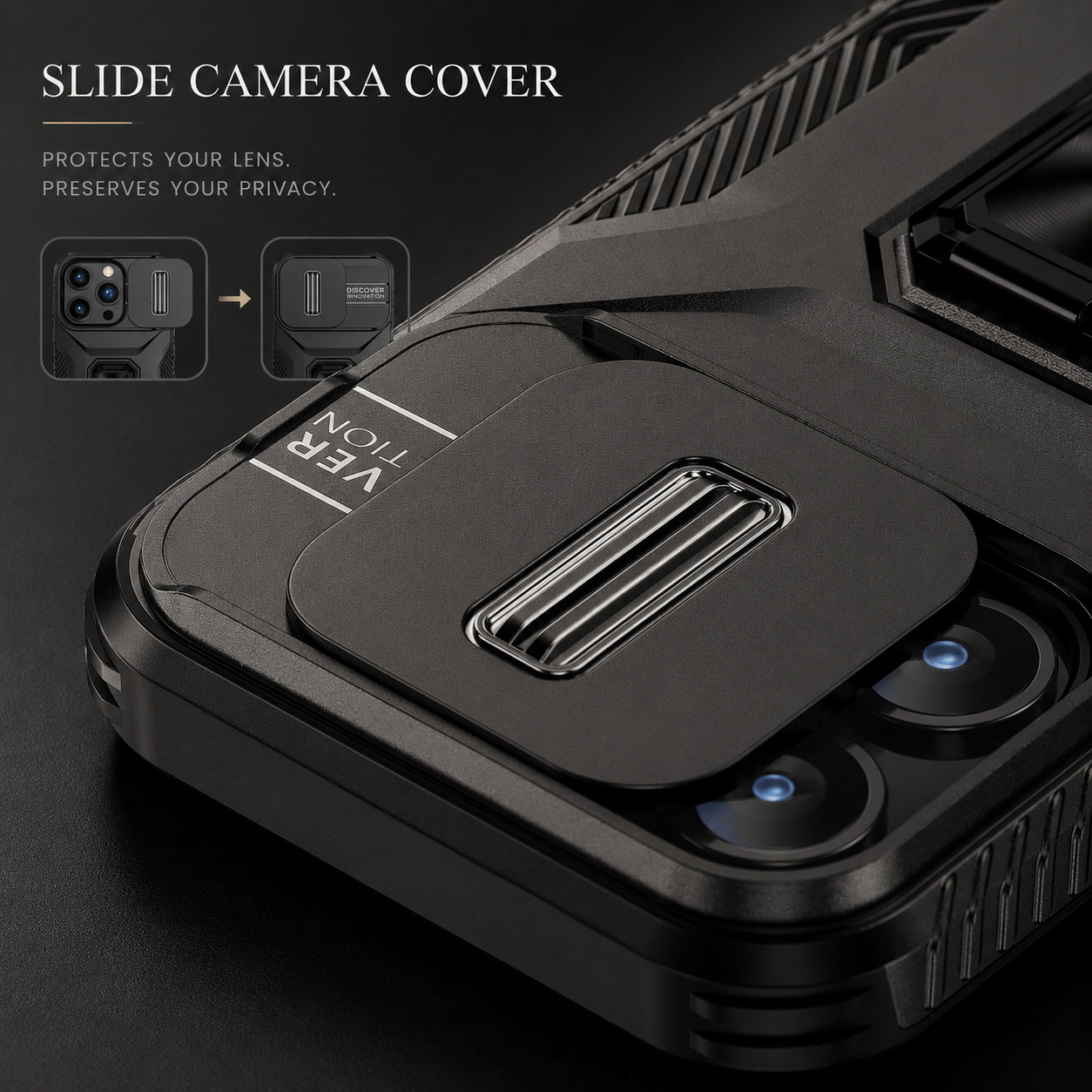Premium iPhone Case Protective Cover Camera Lens Protection Shockproof Military Grade Kickstand Slide Camera Cover Anti Scratch Anti Slip Full Coverage