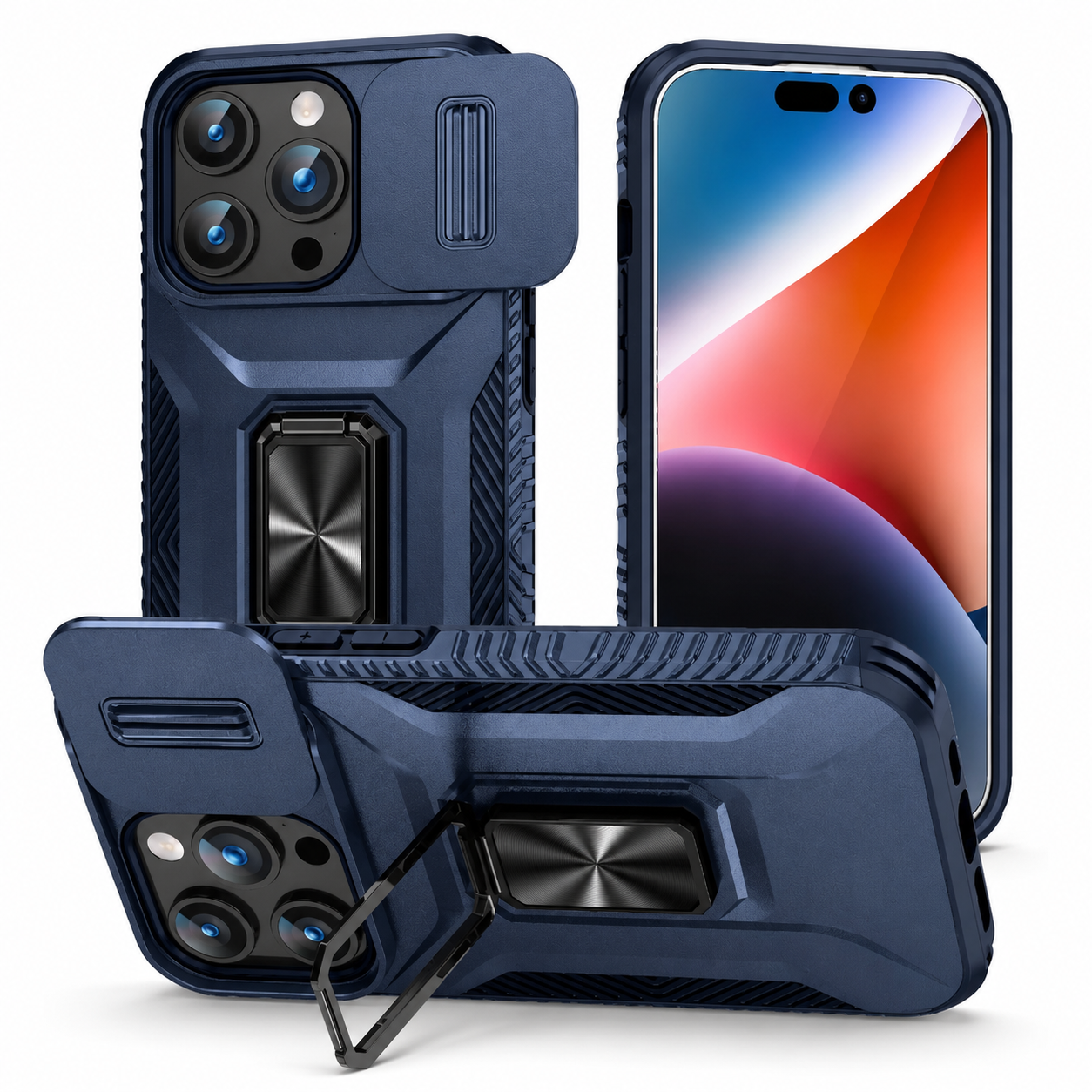 Premium iPhone Case Protective Cover Camera Lens Protection Shockproof Military Grade Kickstand Slide Camera Cover Anti Scratch Anti Slip Full Coverage
