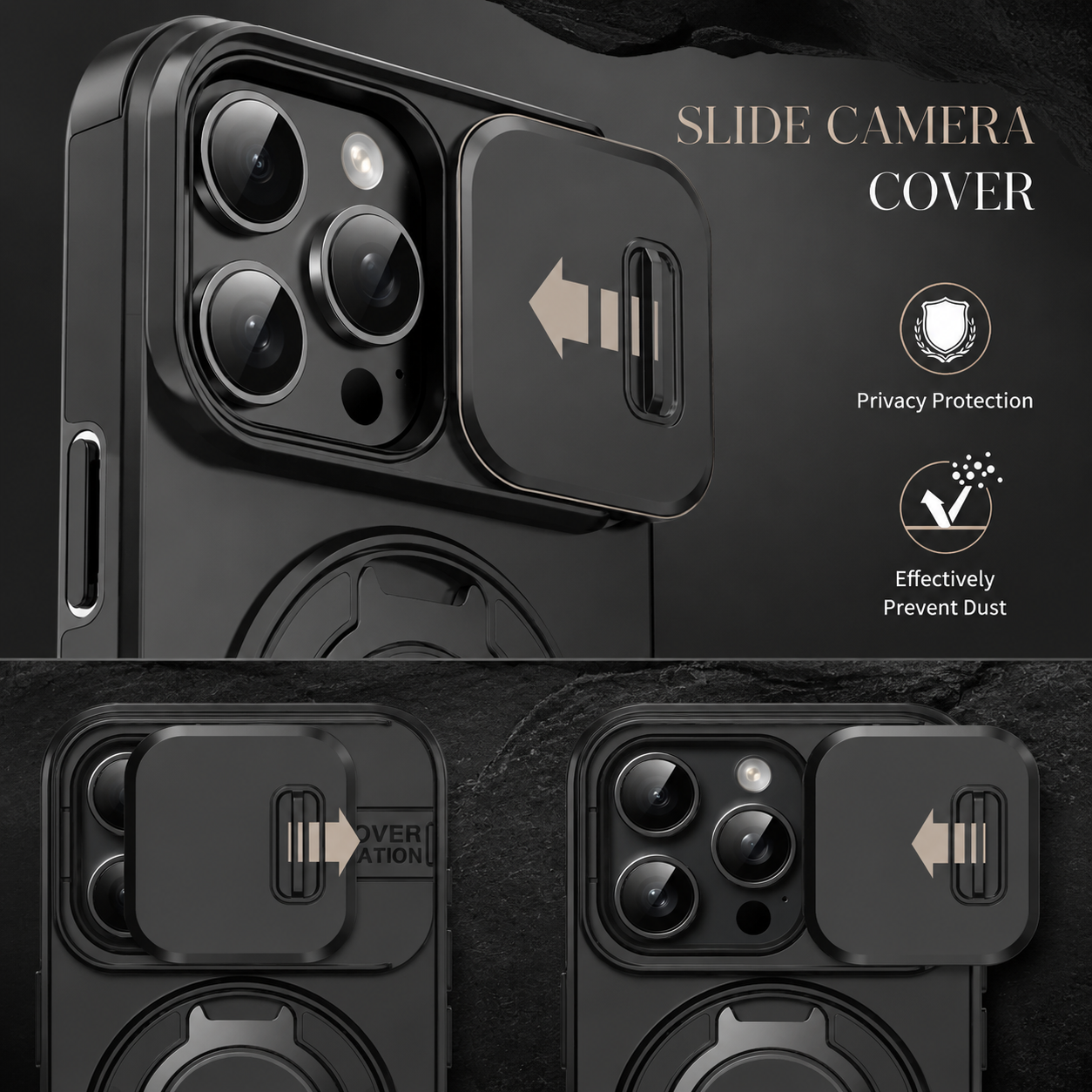 Premium iPhone Case Protective Cover Camera Lens Protection Shockproof Rugged Armor Magnetic Bracket Stand Anti Fingerprint Anti Scratch Full Coverage