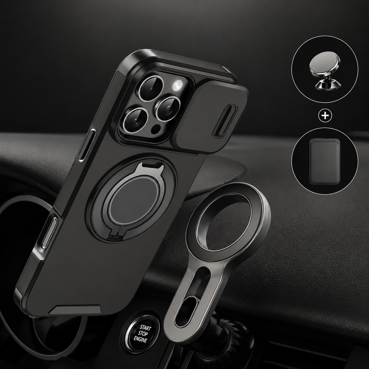Premium iPhone Case Protective Cover Camera Lens Protection Shockproof Rugged Armor Magnetic Bracket Stand Anti Fingerprint Anti Scratch Full Coverage
