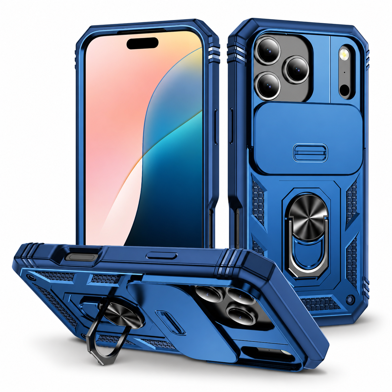 Premium iPhone Case Protective Cover Camera Lens Protection Shockproof Sliding Camera Cover 360 Rotating Kickstand Heavy Duty Anti Scratch Full Coverage