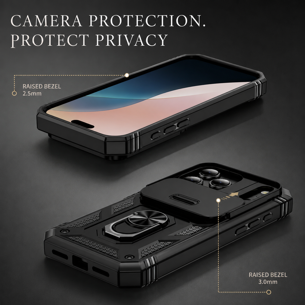 Premium iPhone Case Protective Cover Camera Lens Protection Shockproof Sliding Camera Cover 360 Rotating Kickstand Heavy Duty Anti Scratch Full Coverage