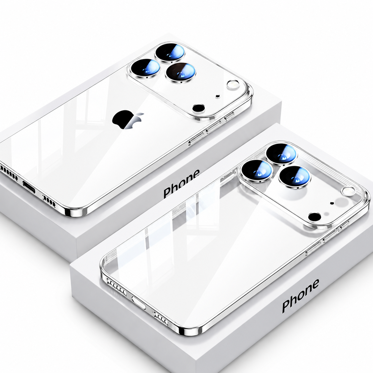 Premium iPhone Case Protective Cover Camera Lens Protection Shockproof Ultra Thin Transparent TPU Plating Anti Fingerprint Anti Scratch Full Coverage