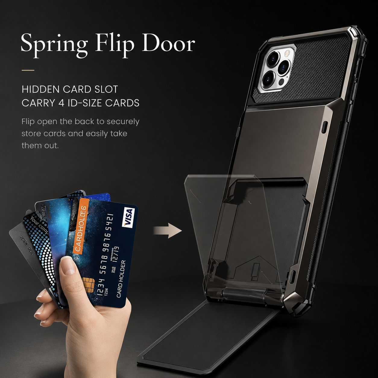 Premium iPhone Case Protective Cover Camera Lens Protection Shockproof Wallet Cover Hidden Card Holder Dual Layer Armor Anti Scratch Full Coverage