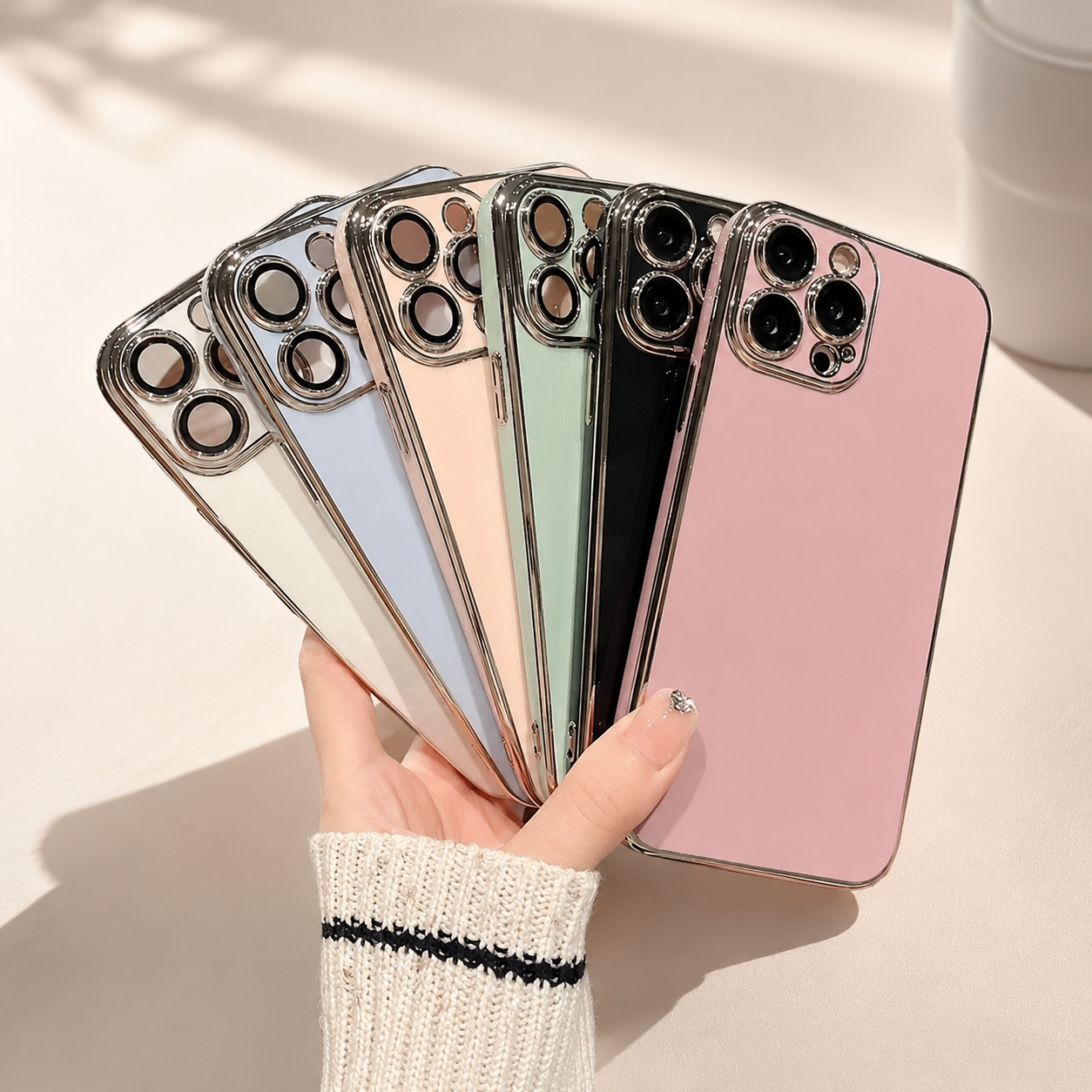 Premium iPhone Case Protective Cover Camera Lens Protection Soft Silicone Plated Frame Anti Fingerprint Anti Scratch Slim Lightweight Full Coverage