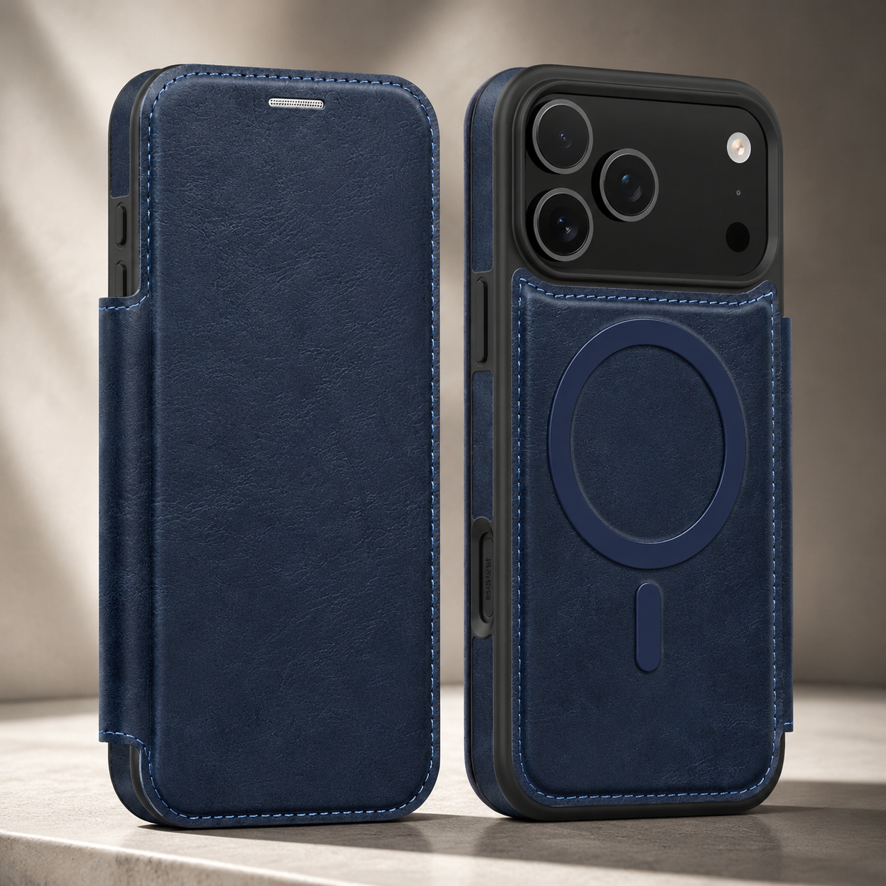 Premium iPhone Case RFID Blocking Leather Wallet Cover MagSafe Compatible Kickstand Card Holder Shockproof Protective Flip Case Wireless Charging