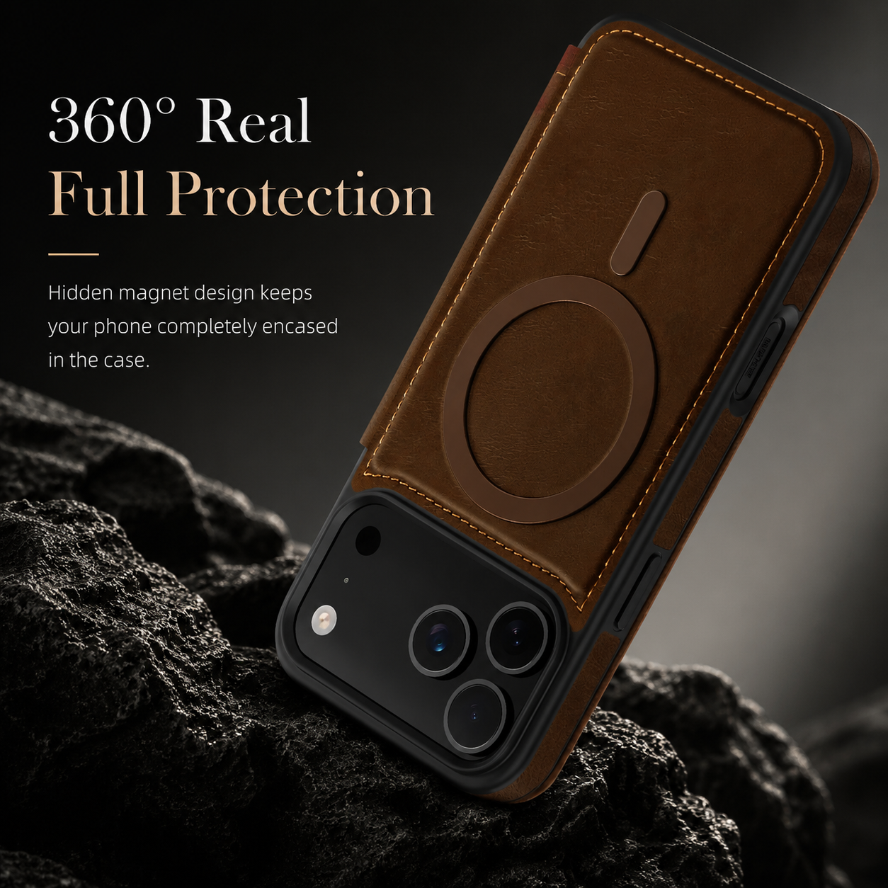 Premium iPhone Case RFID Blocking Leather Wallet Cover MagSafe Compatible Kickstand Card Holder Shockproof Protective Flip Case Wireless Charging