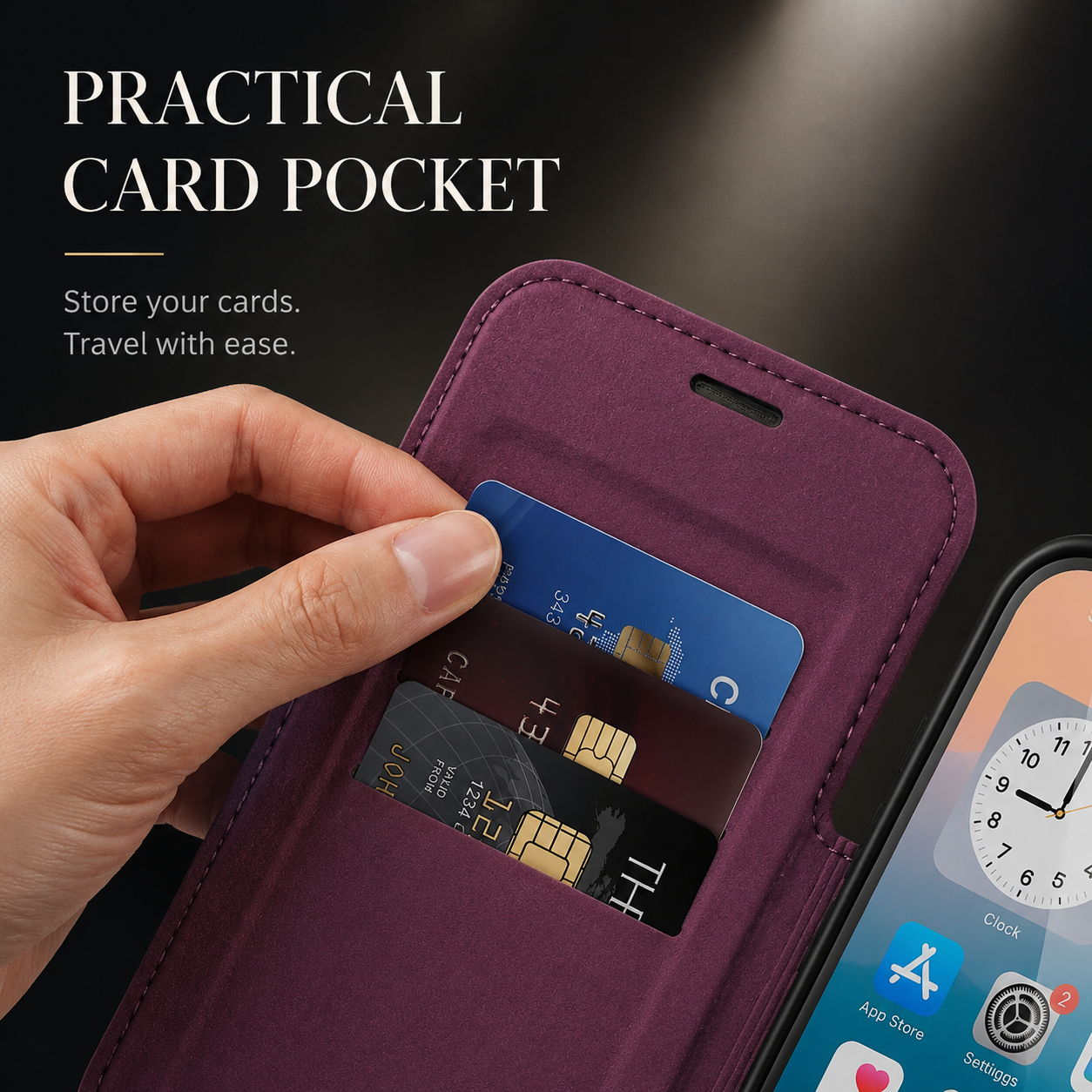 Premium iPhone Case RFID Blocking Leather Wallet Cover MagSafe Compatible Kickstand Card Holder Shockproof Protective Flip Case Wireless Charging