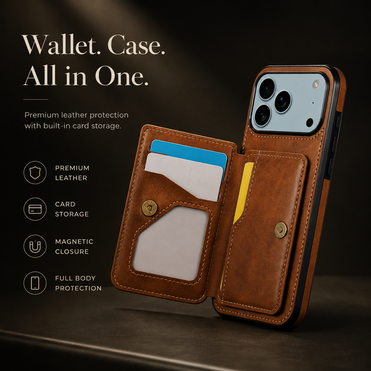 Premium iPhone Case RFID Blocking Magnetic Leather Wallet Cover Card Holder Camera Lens Protection Shockproof Anti Scratch Full Coverage