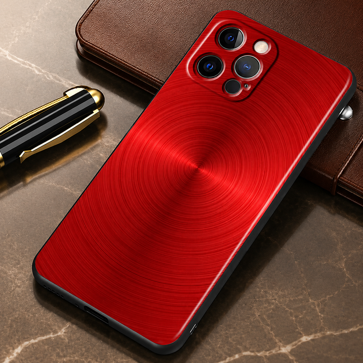 Premium iPhone Case Red Blue Metal TPU Cover Seawater Texture Shockproof Slim Protective Case Stylish Lightweight Design