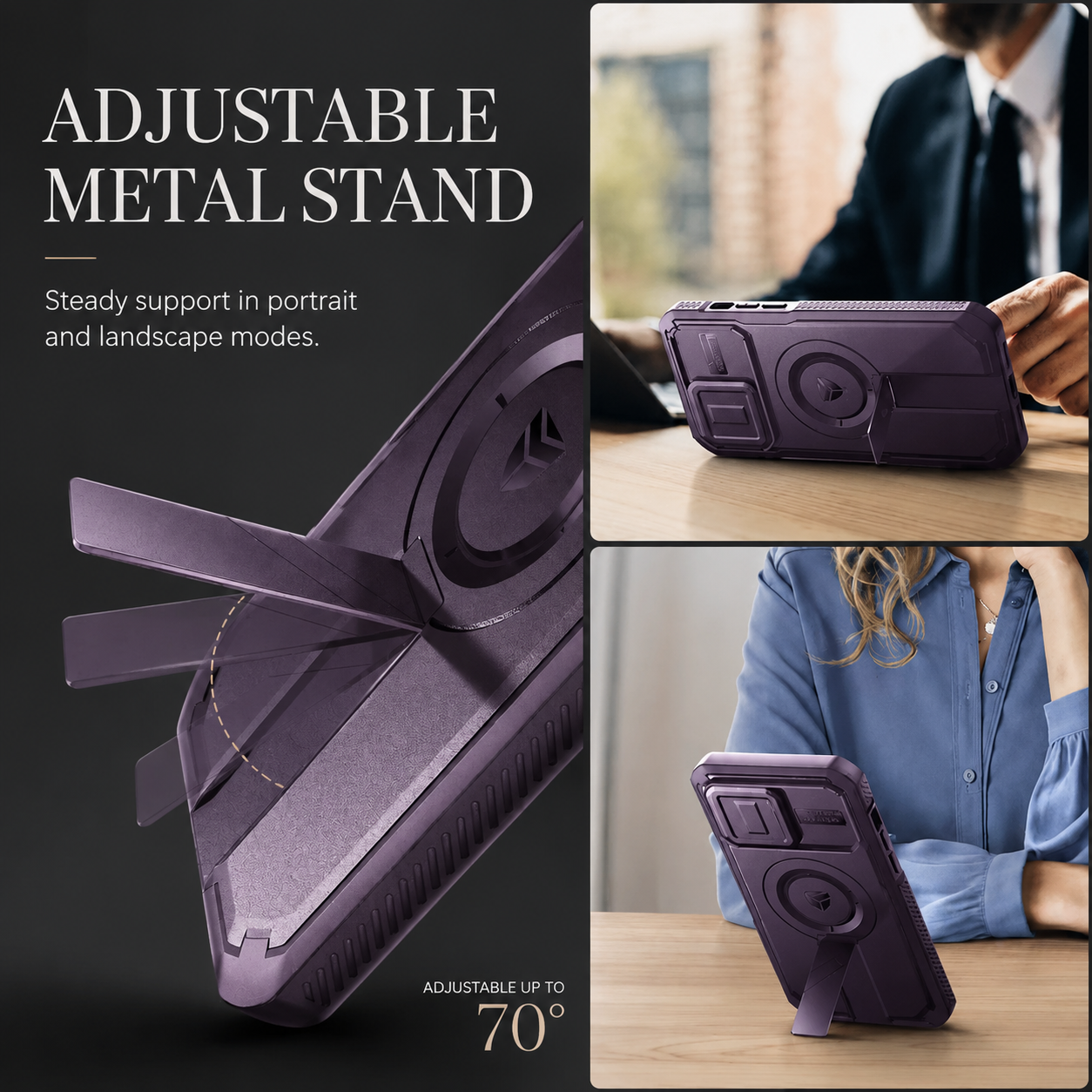Premium iPhone Case Rugged Kickstand Cover MagSafe Compatible Shockproof Magnetic Protective Case Camera Lens Screen Protection Full Coverage Design