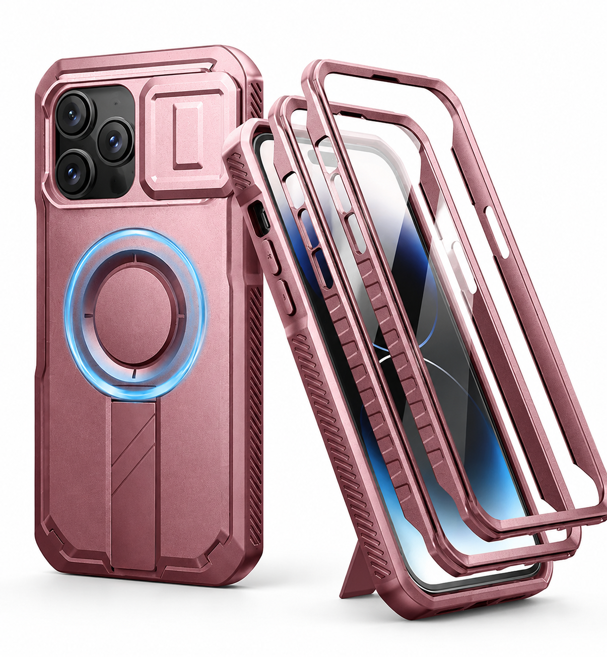 Premium iPhone Case Rugged Kickstand Cover MagSafe Compatible Shockproof Magnetic Protective Case Camera Lens Screen Protection Full Coverage Design