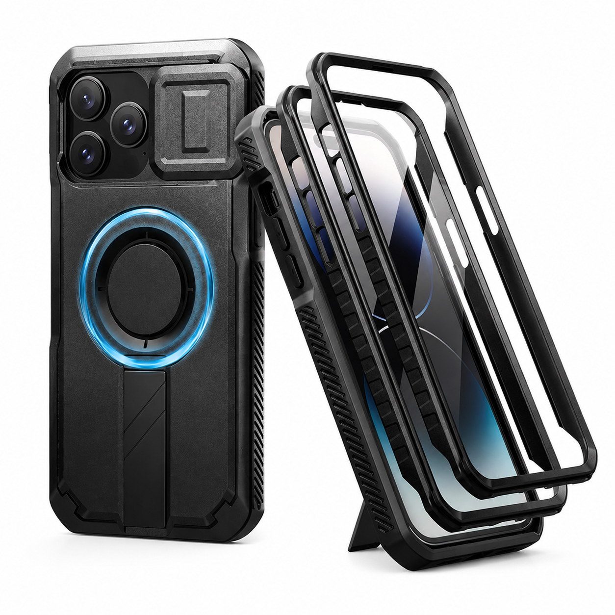 Premium iPhone Case Rugged Kickstand Cover MagSafe Compatible Shockproof Magnetic Protective Case Camera Lens Screen Protection Full Coverage Design