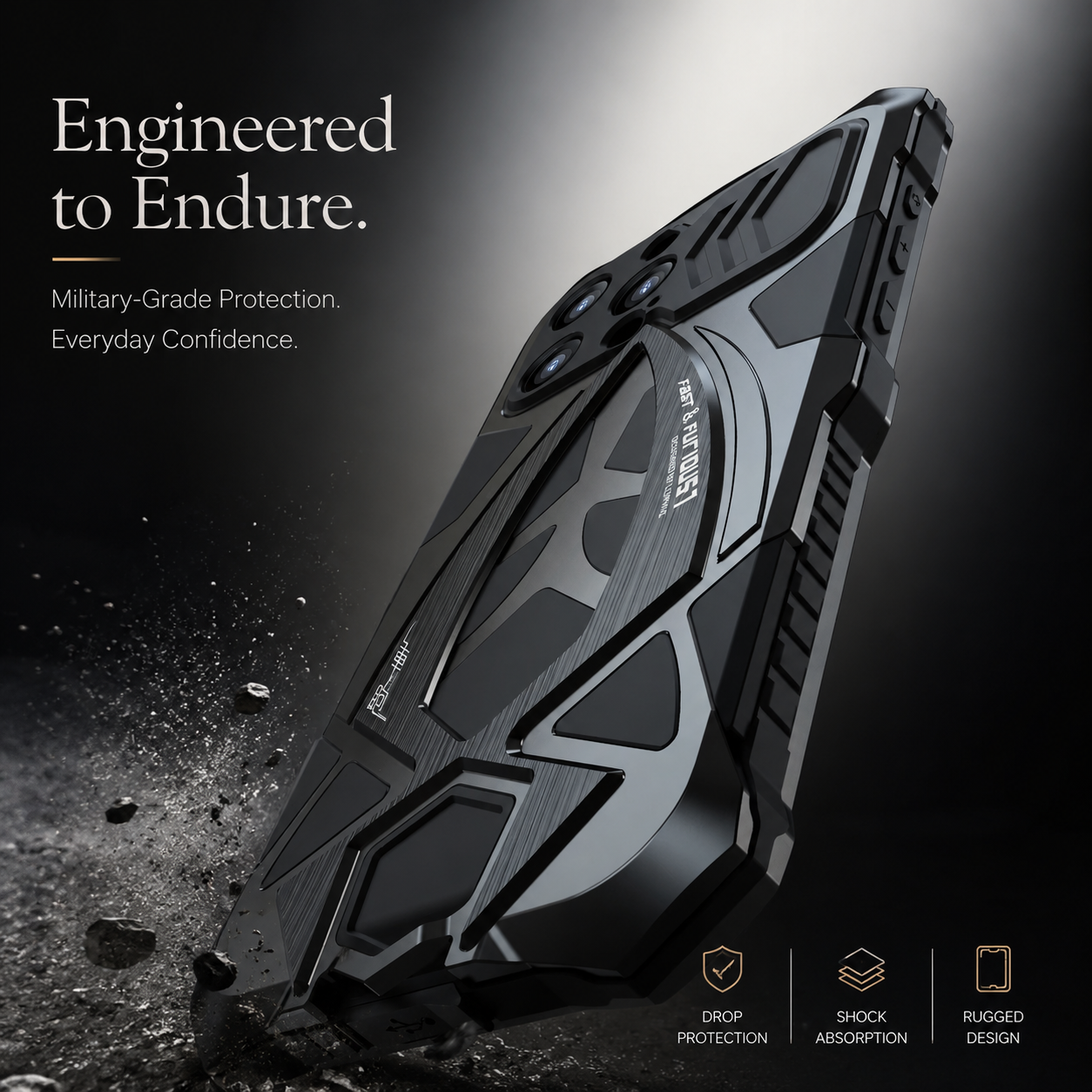 Premium iPhone Case Rugged Metal Frame Armor Shockproof Protective Cover Camera Lens Protection Anti Scratch Dustproof Full Edge Defense Design