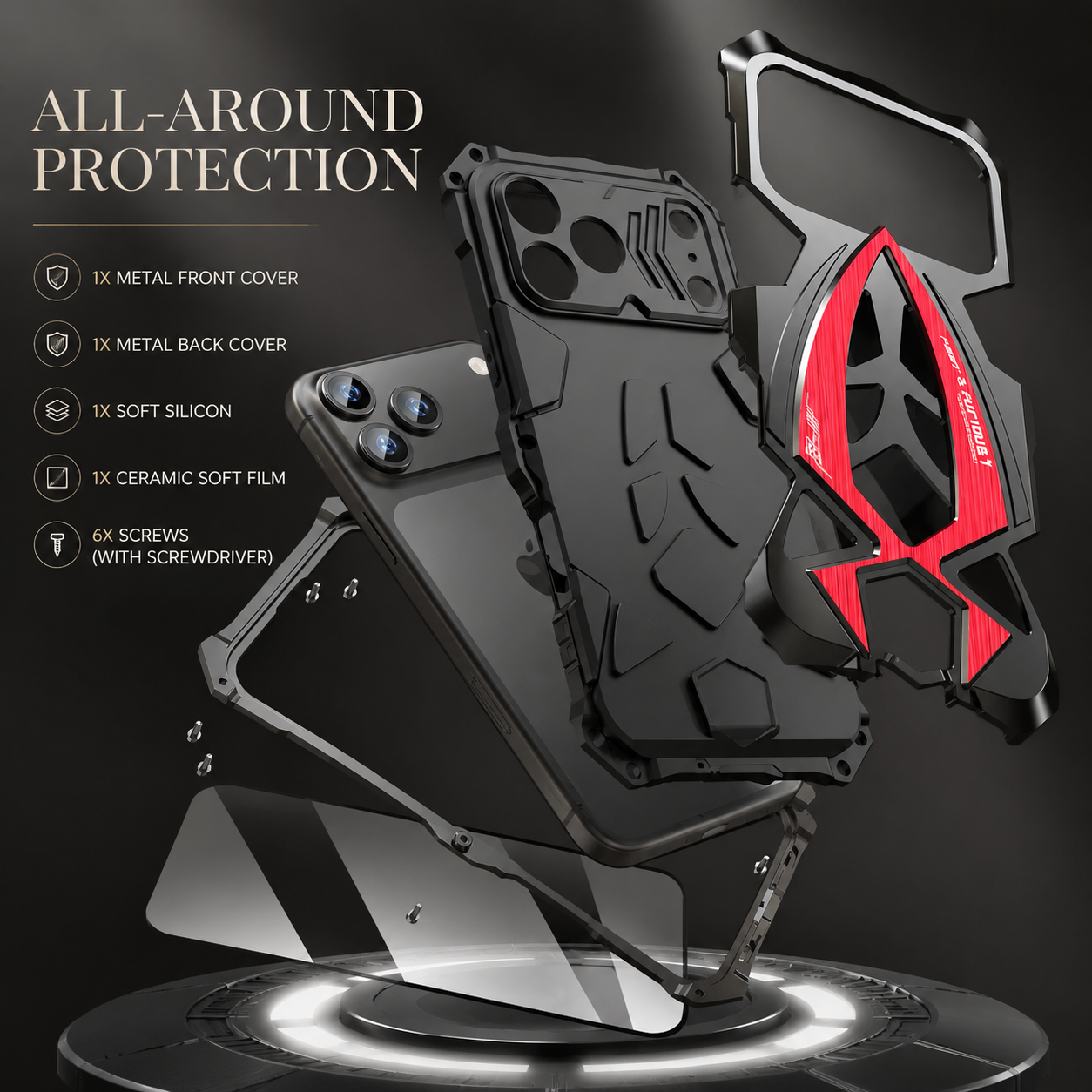 Premium iPhone Case Rugged Metal Frame Armor Shockproof Protective Cover Camera Lens Protection Anti Scratch Dustproof Full Edge Defense Design