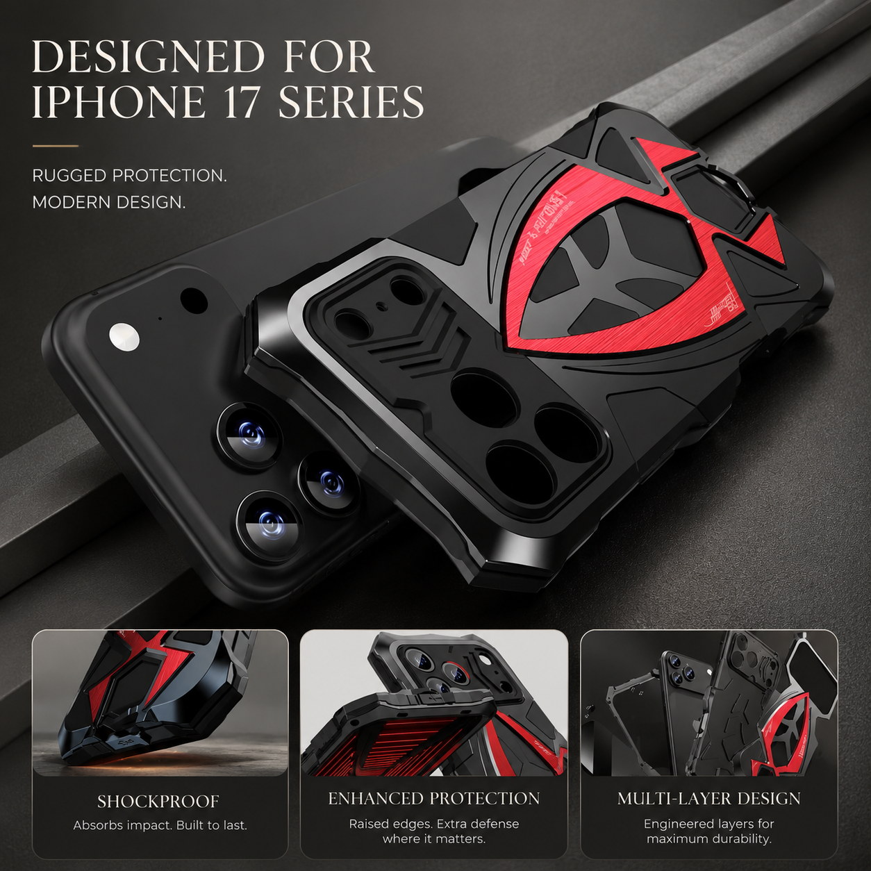 Premium iPhone Case Rugged Metal Frame Armor Shockproof Protective Cover Camera Lens Protection Anti Scratch Dustproof Full Edge Defense Design