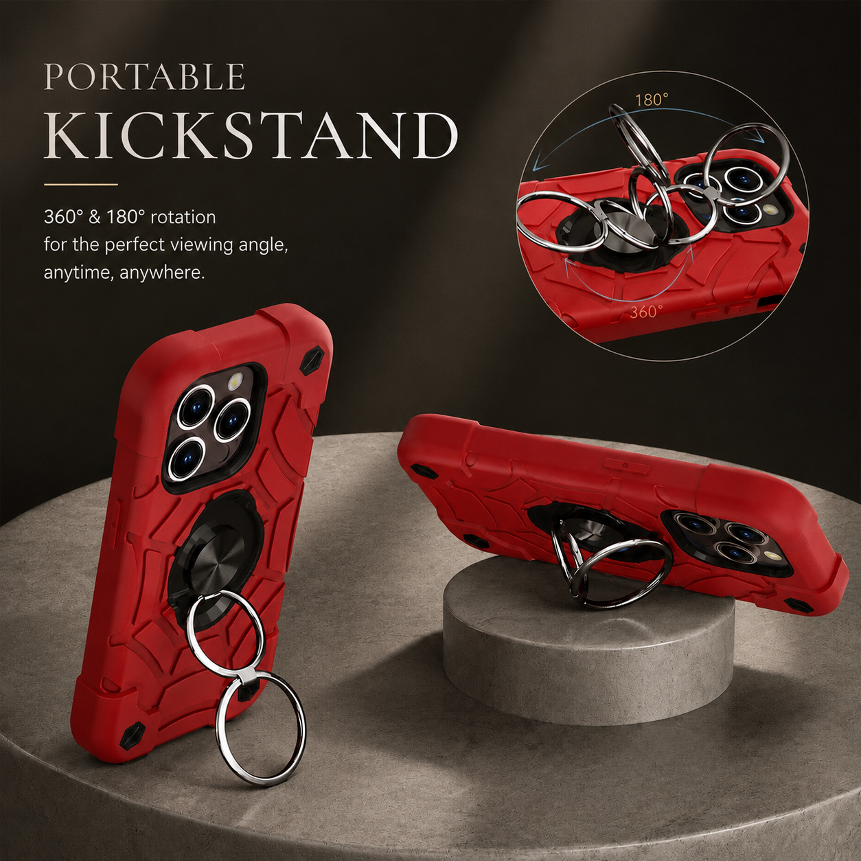 Premium iPhone Case Rugged Military Grade Protective Cover Dual Layer Shockproof Armor Ring Holder Magnetic Car Mount Compatible Full Body Protection Design