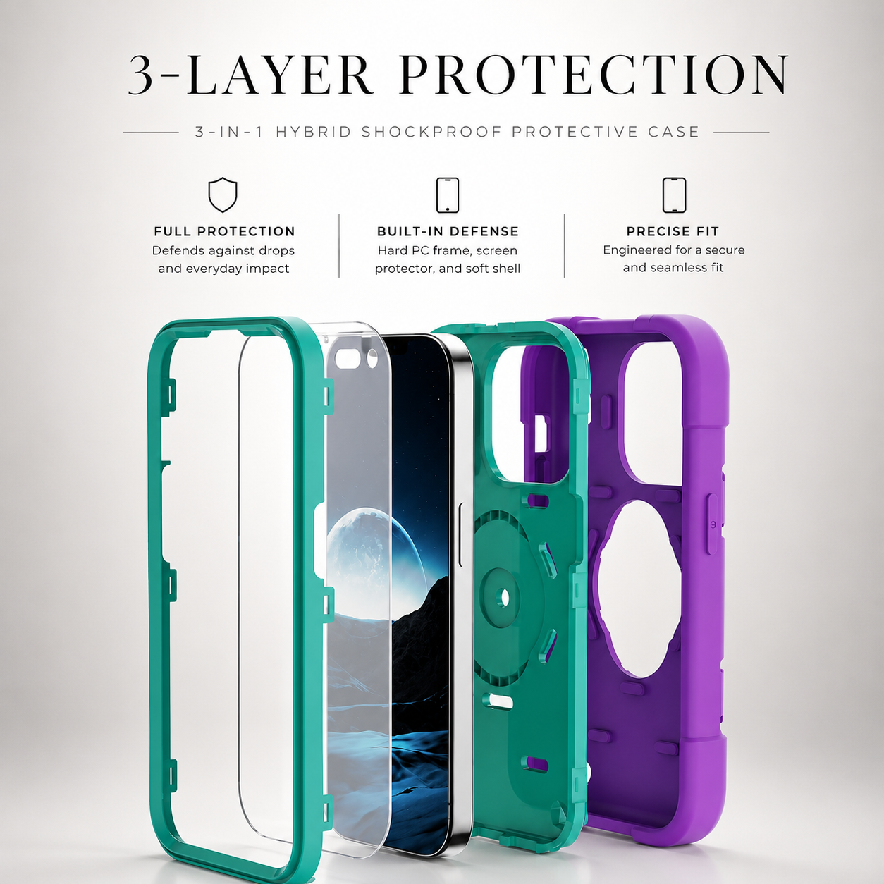 Premium iPhone Case Rugged Military Grade Protective Cover Dual Layer Shockproof Armor Ring Holder Magnetic Car Mount Compatible Full Body Protection Design