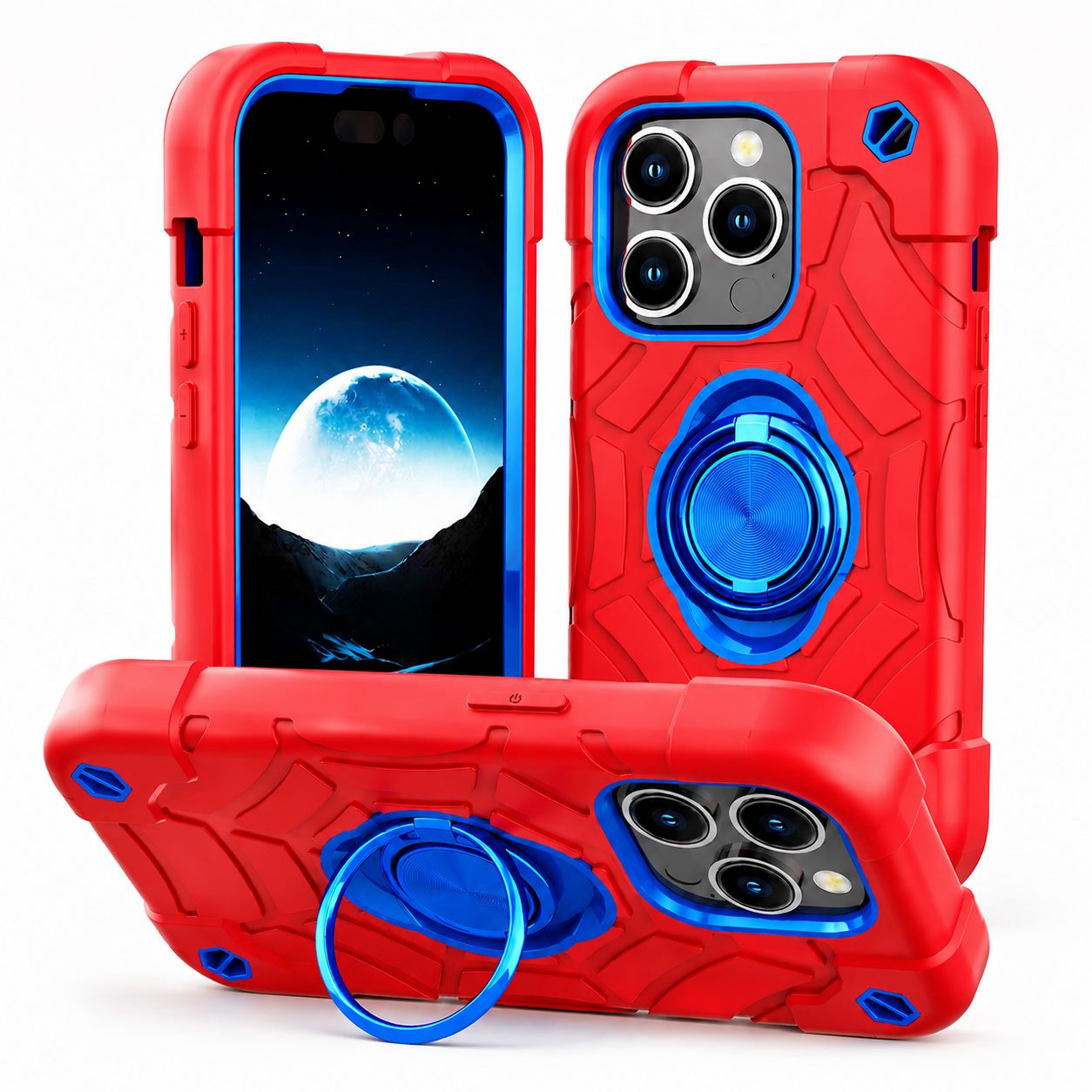 Premium iPhone Case Rugged Military Grade Protective Cover Dual Layer Shockproof Armor Ring Holder Magnetic Car Mount Compatible Full Body Protection Design